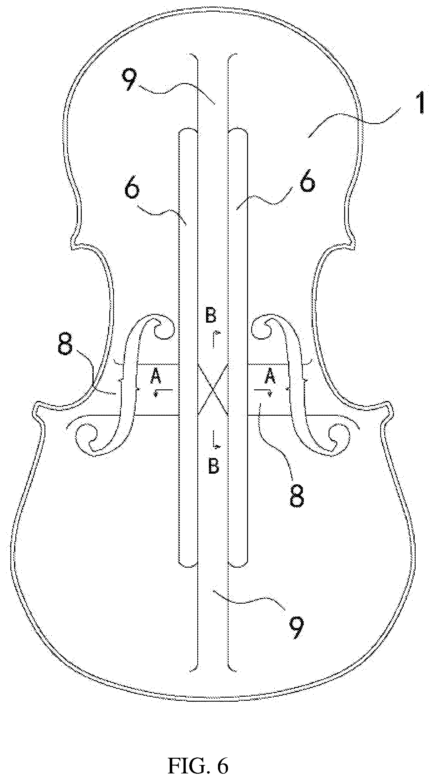 Patent US12417753 Figure 5 – Kind of double-bars violin family without sound post