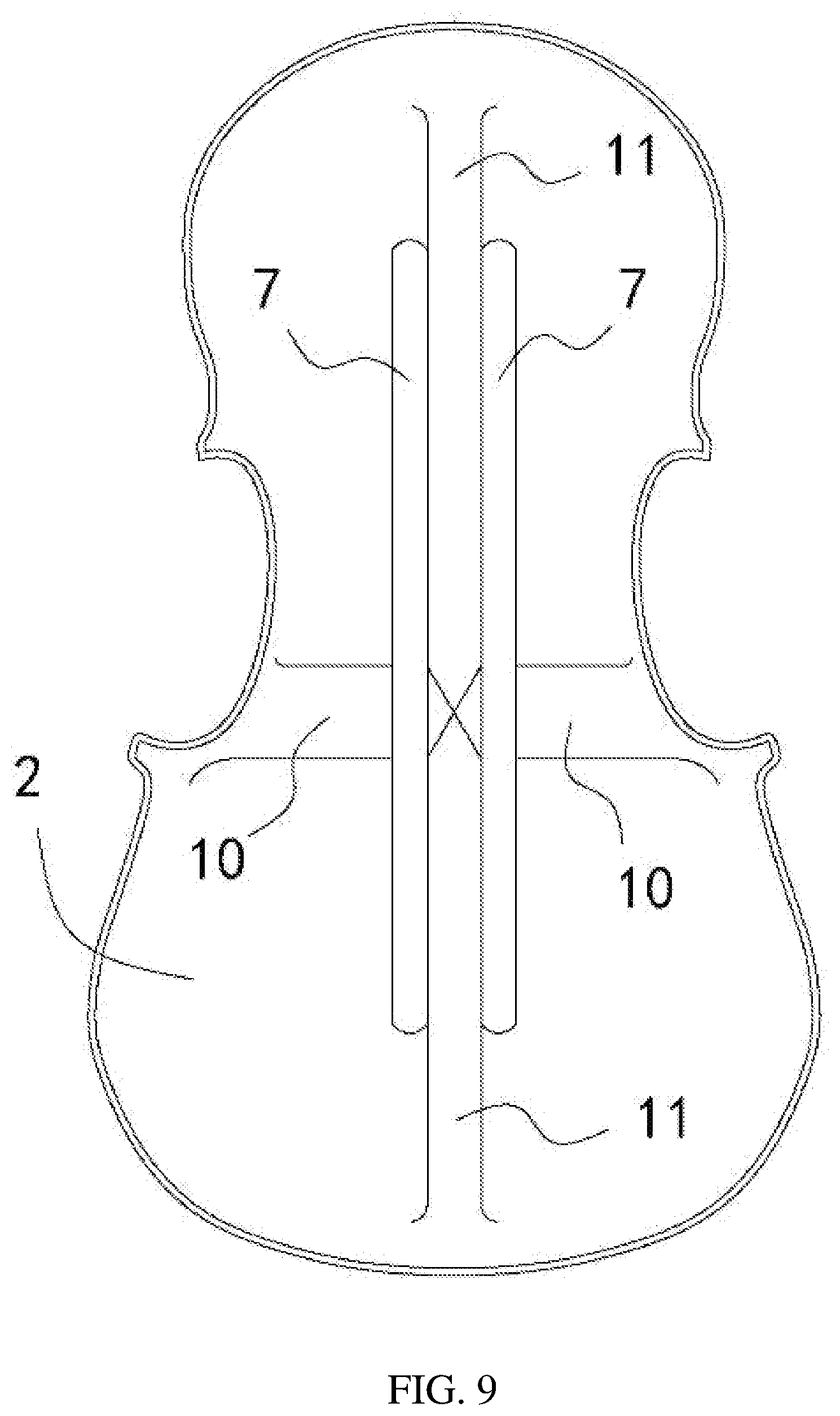 Patent US12417753 Figure 7 – Kind of double-bars violin family without sound post