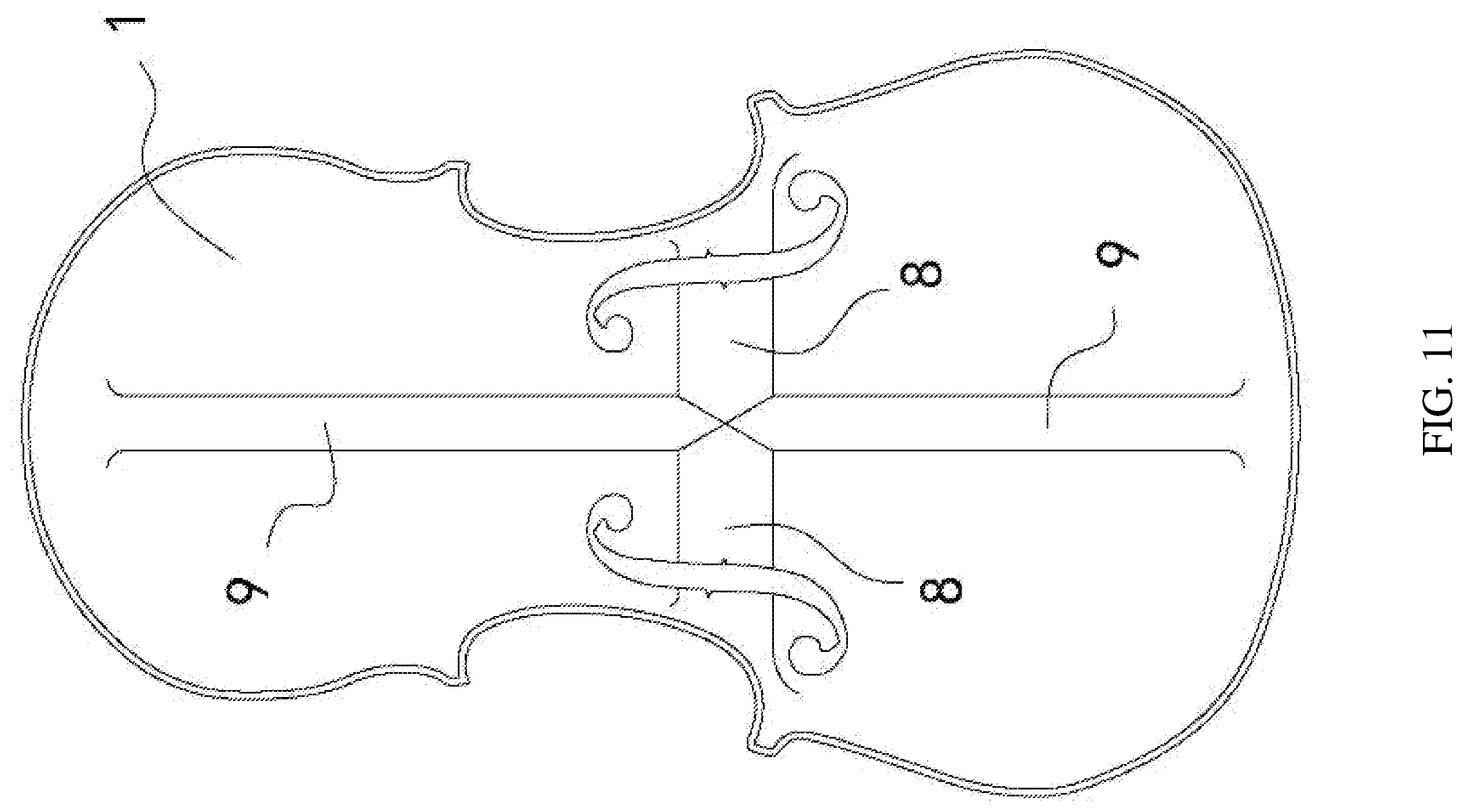 Patent US12417753 Figure 9 – Kind of double-bars violin family without sound post