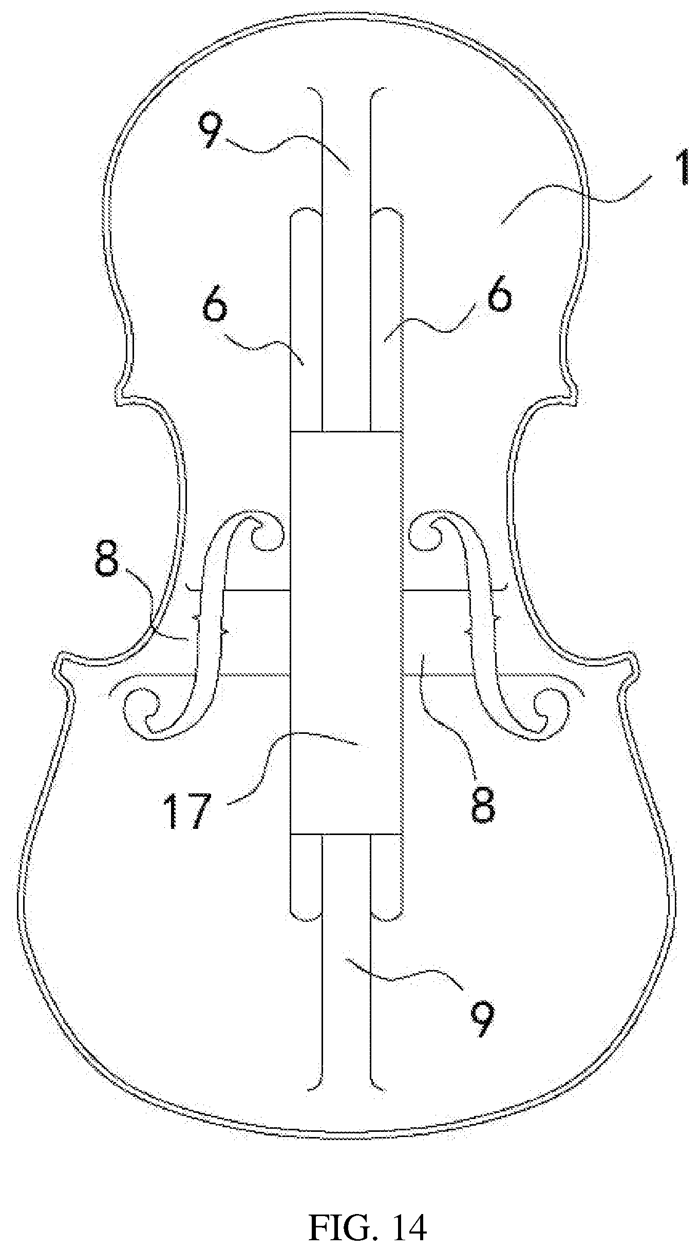 Patent US12417753 Figure 12 – Kind of double-bars violin family without sound post