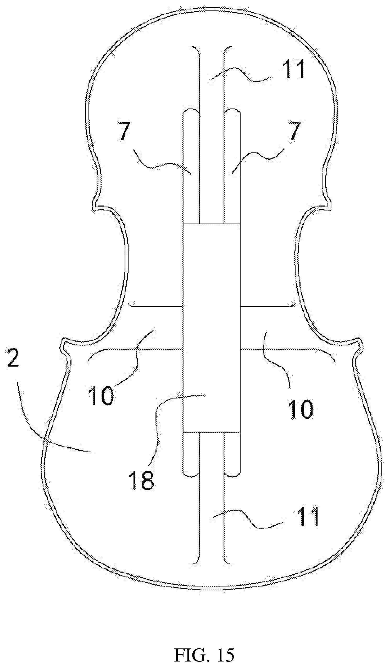 Patent US12417753 Figure 13 – Kind of double-bars violin family without sound post