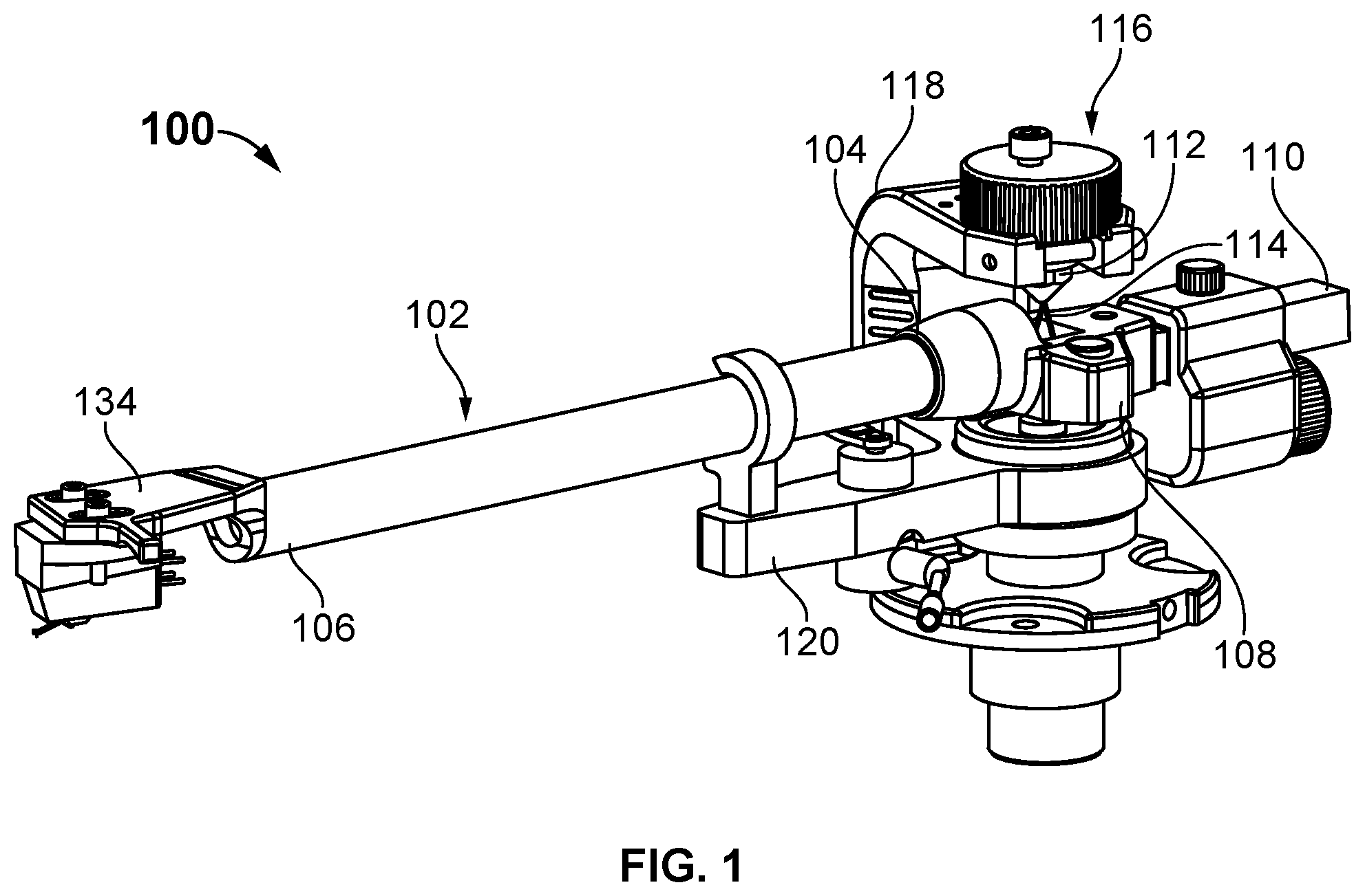 Patent US12417781 Figure 1 – Magnetically stabilized pivotable tonearm