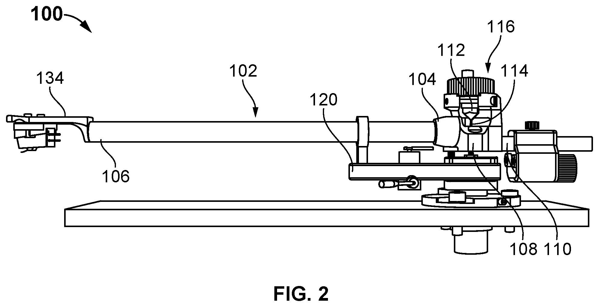Patent US12417781 Figure 2 – Magnetically stabilized pivotable tonearm