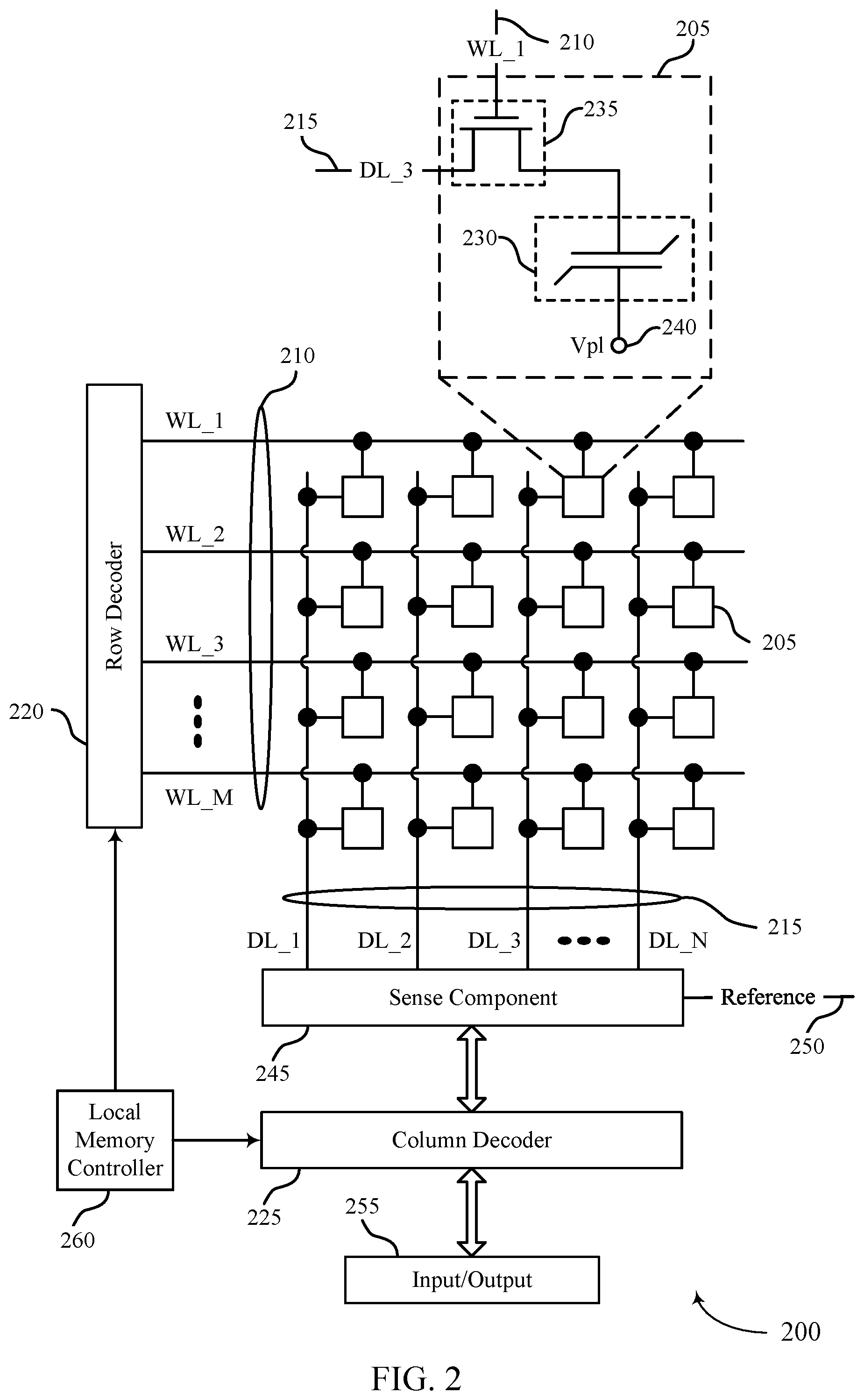 Patent US12417790 Figure 2 – Dynamic allocation of a capacitive component in a memory device