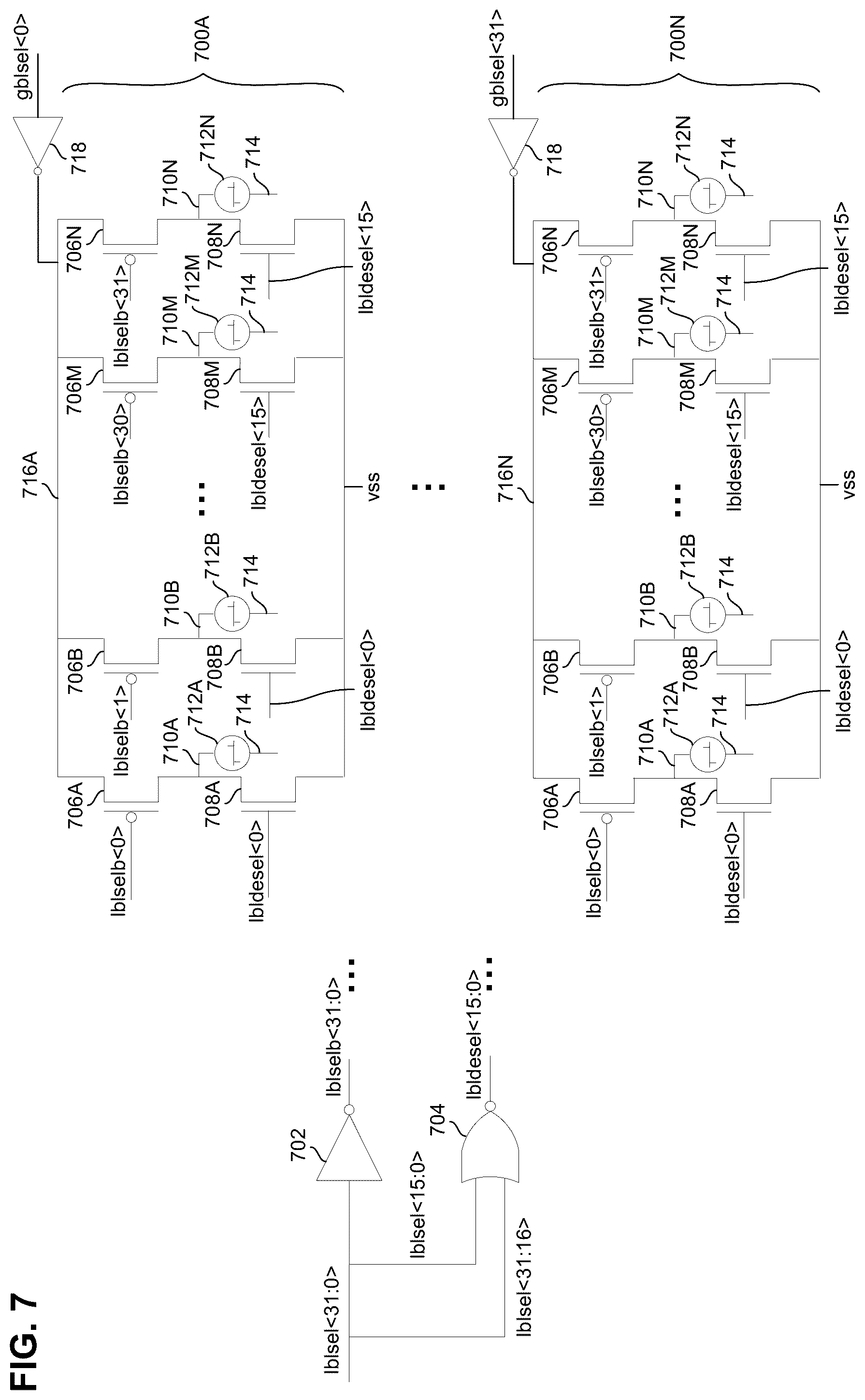 Patent US12417797 Figure 7 – NOR gate based local access line deselect signal generation