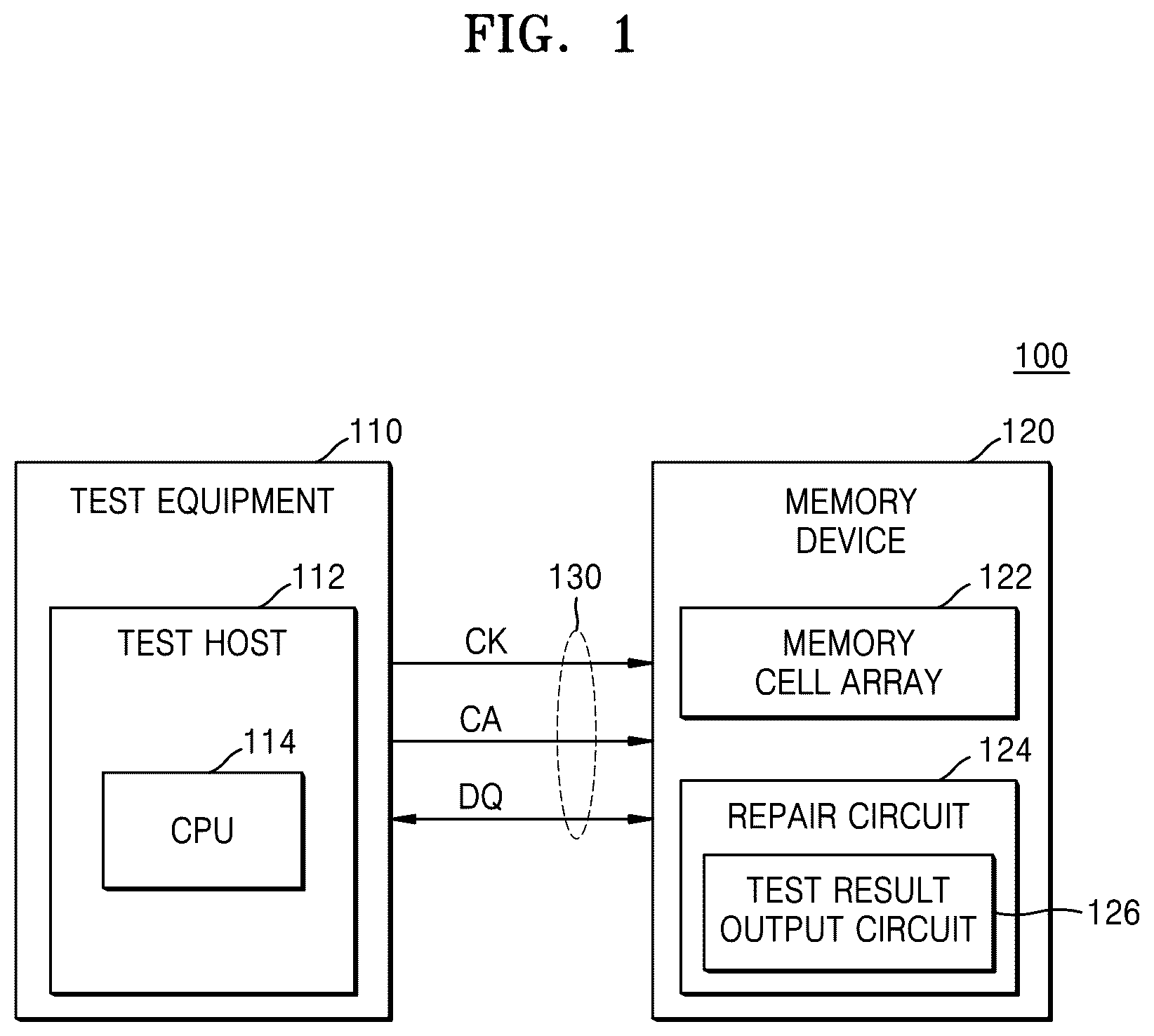 Patent US12417813 Figure 1 – Memory device for outputting test results