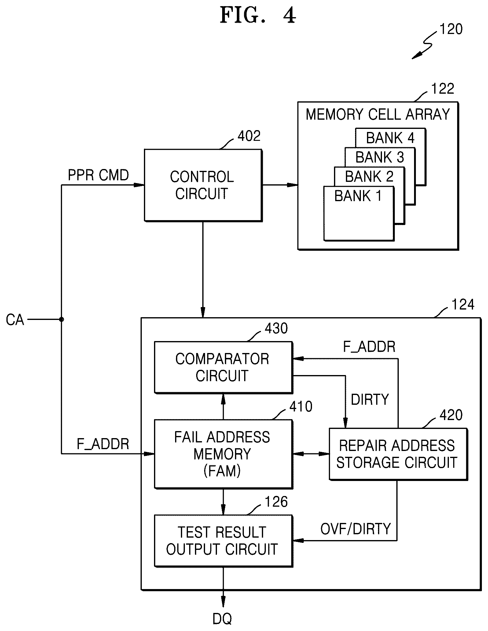 Patent US12417813 Figure 4 – Memory device for outputting test results