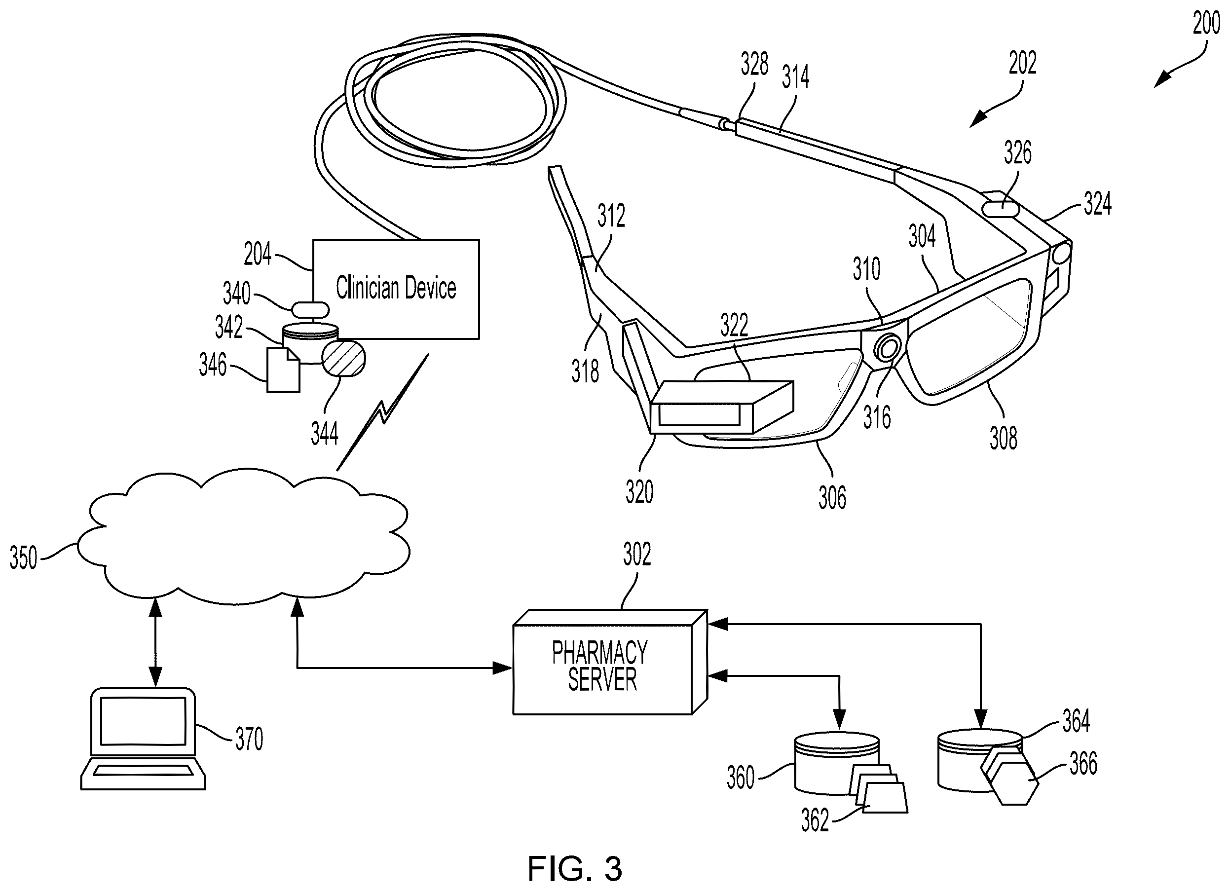 Patent US12417830 Figure 3 – Wearable heads-up display (“HUD”) for a pharmacy workflow management system