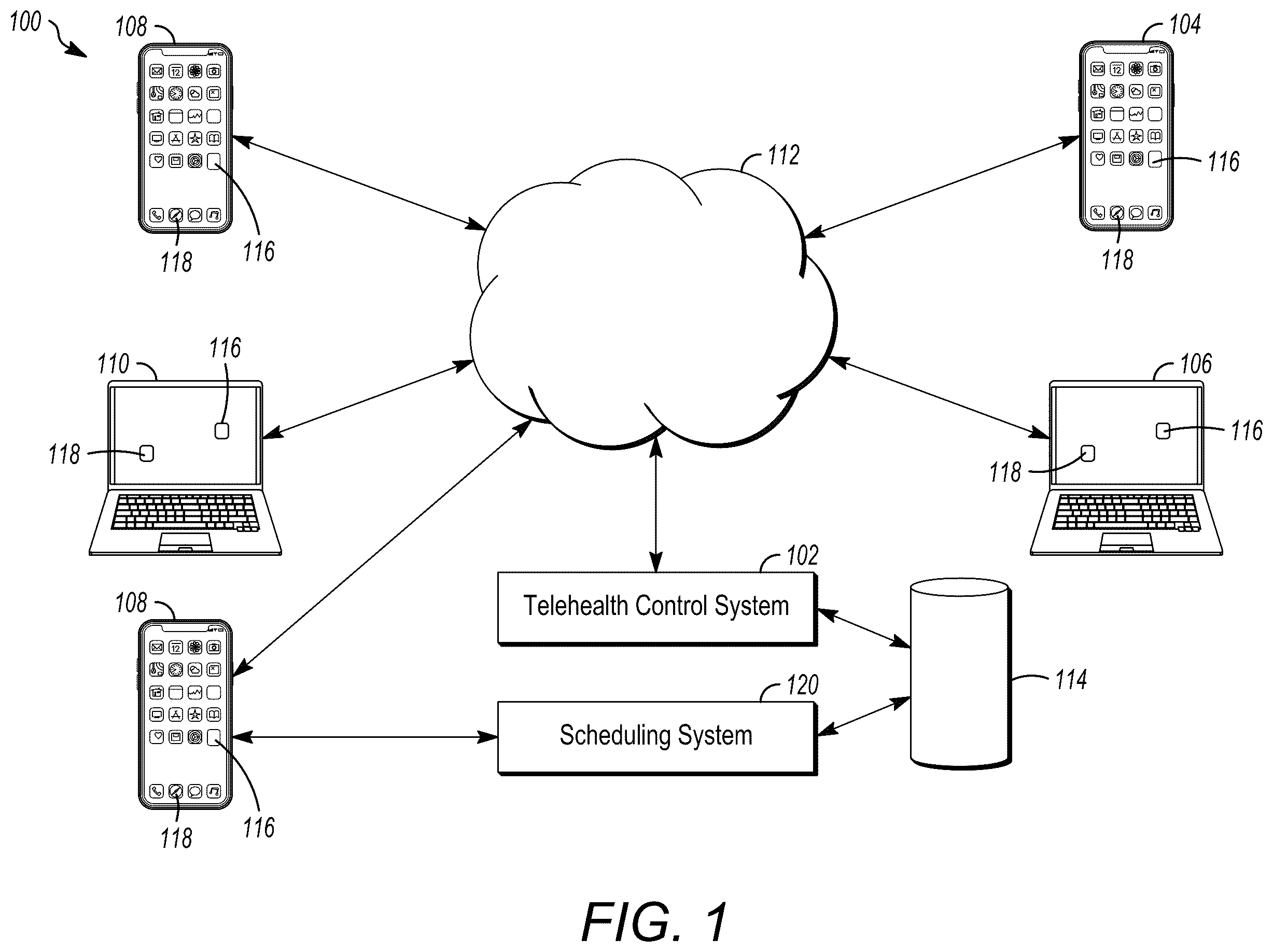 Patent US12417850 Figure 1 – Telehealth control system and method