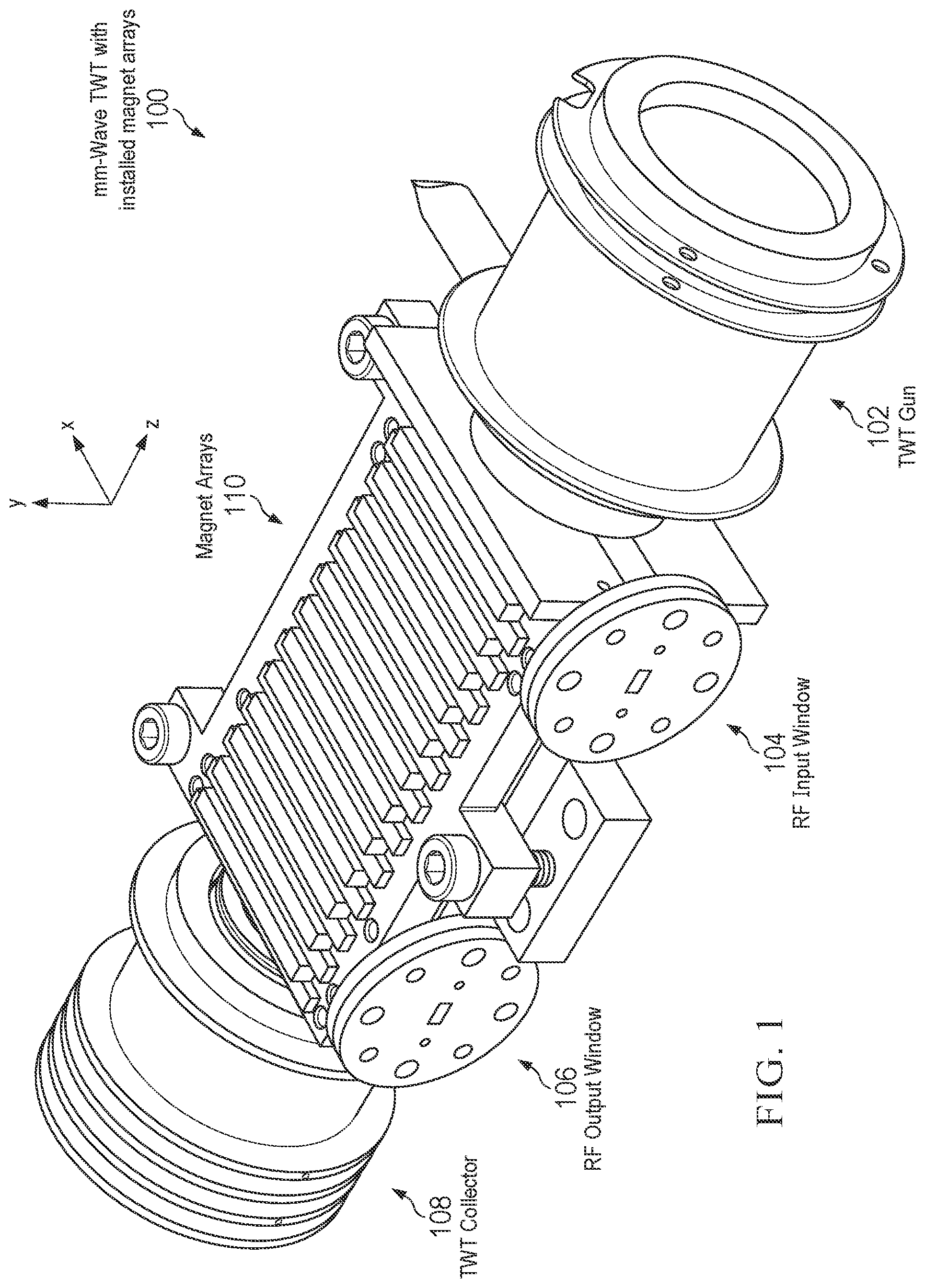 Patent US12417868 Figure 1 – Magnet array holder accelerated assembly and improved alignment in vacuum electronic devices