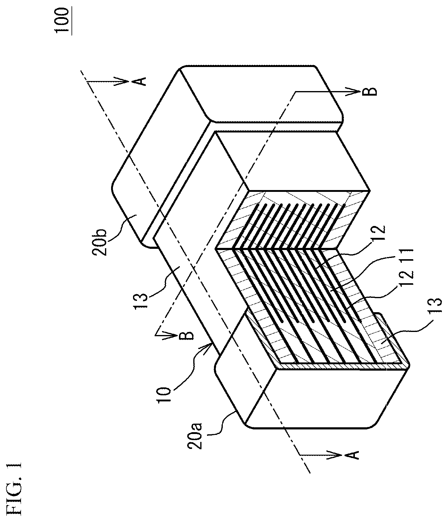 Patent US12417878 Figure 1 – Ceramic electronic device with multilayer chip having concentration peaks of metal elements between internal electrode layers and dielectric layers, and manufacturing method of same