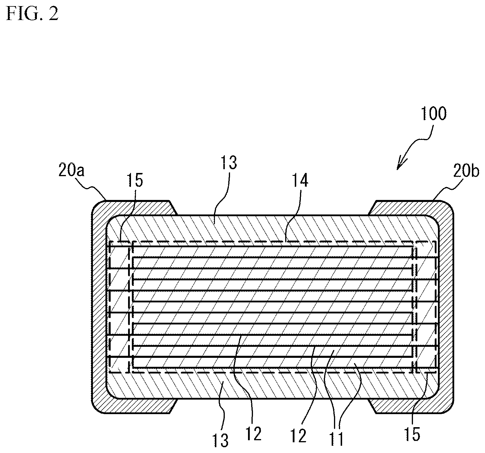 Patent US12417878 Figure 2 – Ceramic electronic device with multilayer chip having concentration peaks of metal elements between internal electrode layers and dielectric layers, and manufacturing method of same