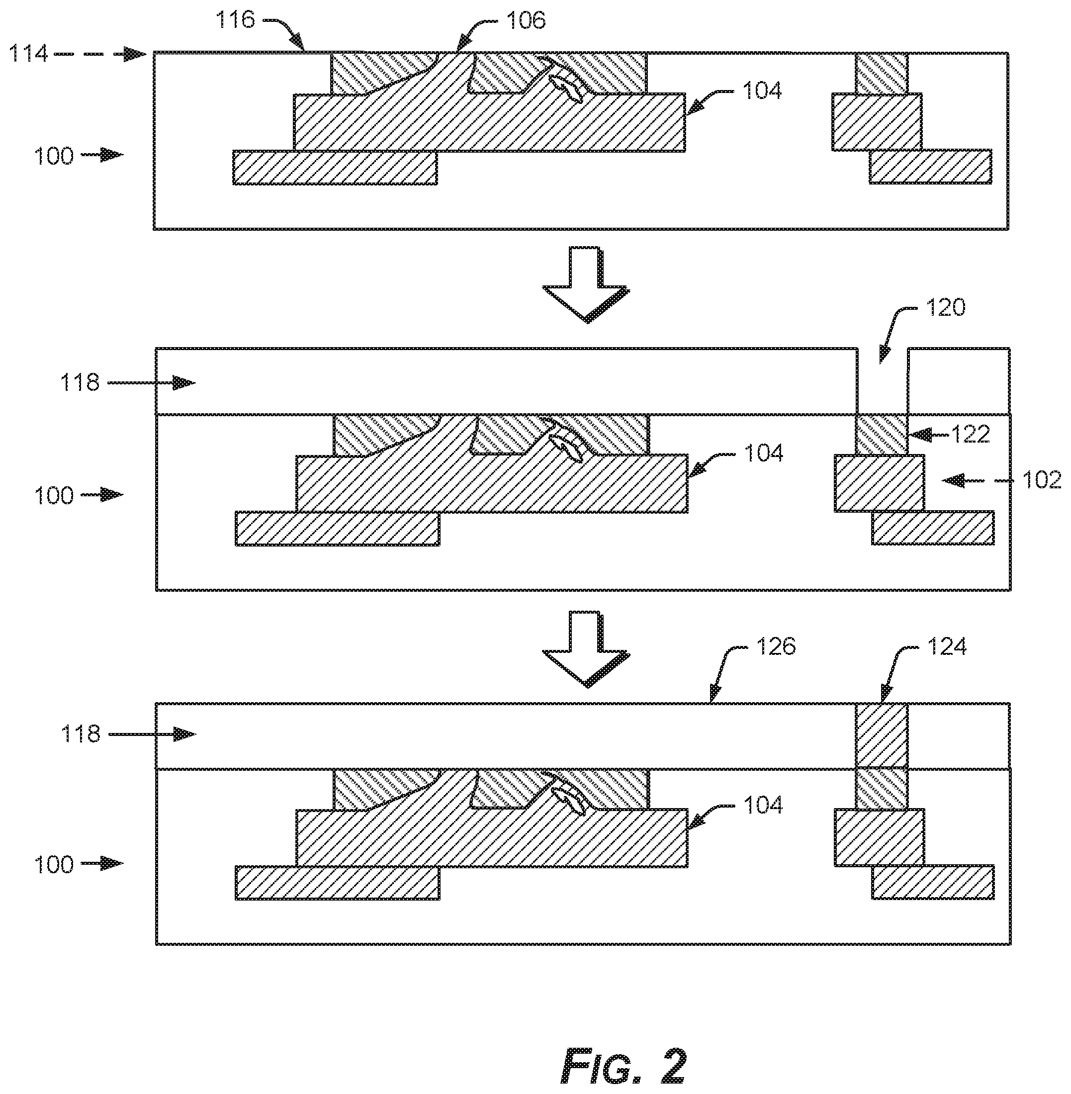 Patent US12417950 Figure 2 – Mitigating surface damage of probe pads in preparation for direct bonding of a substrate