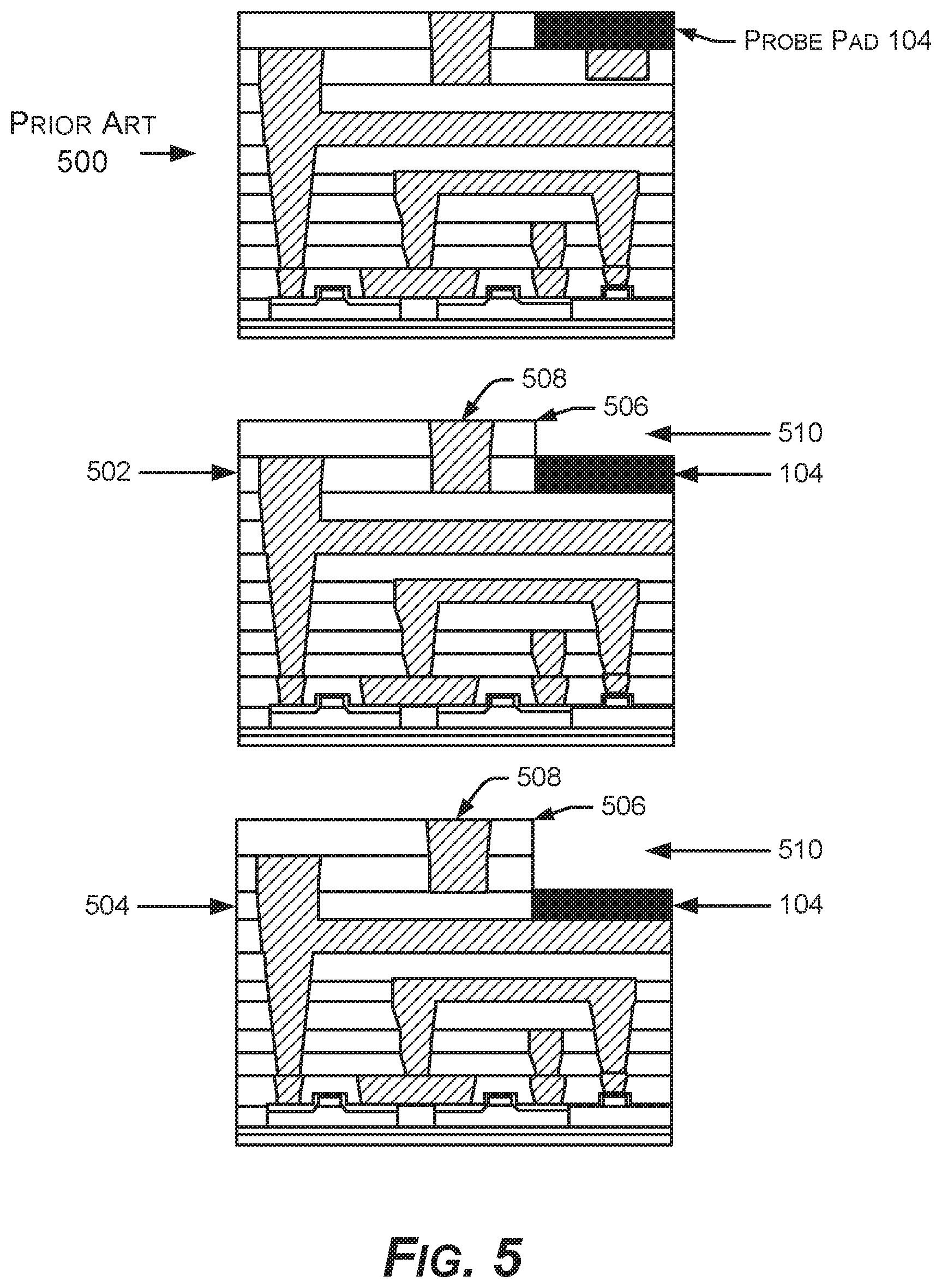 Patent US12417950 Figure 5 – Mitigating surface damage of probe pads in preparation for direct bonding of a substrate