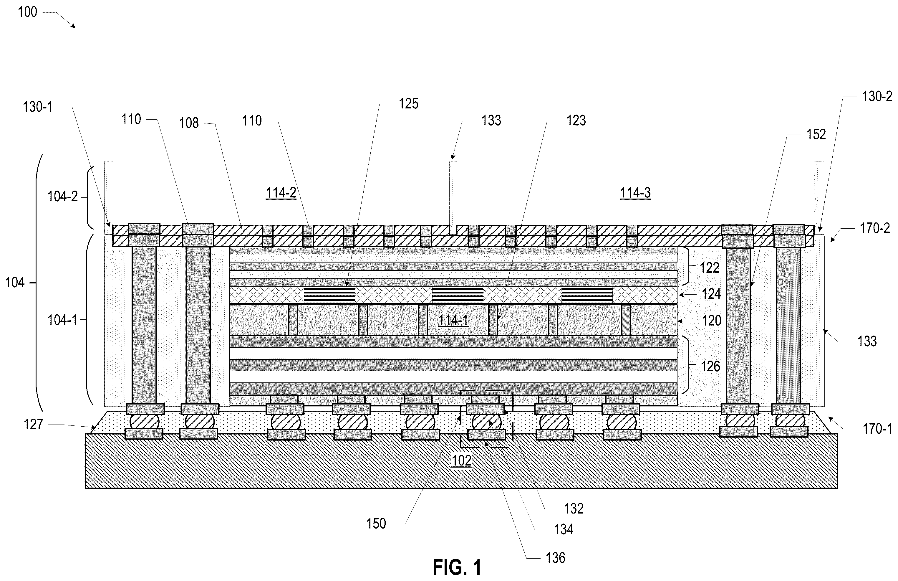 Patent US12417978 Figure 1 – Microelectronic assemblies having backside die-to-package interconnects