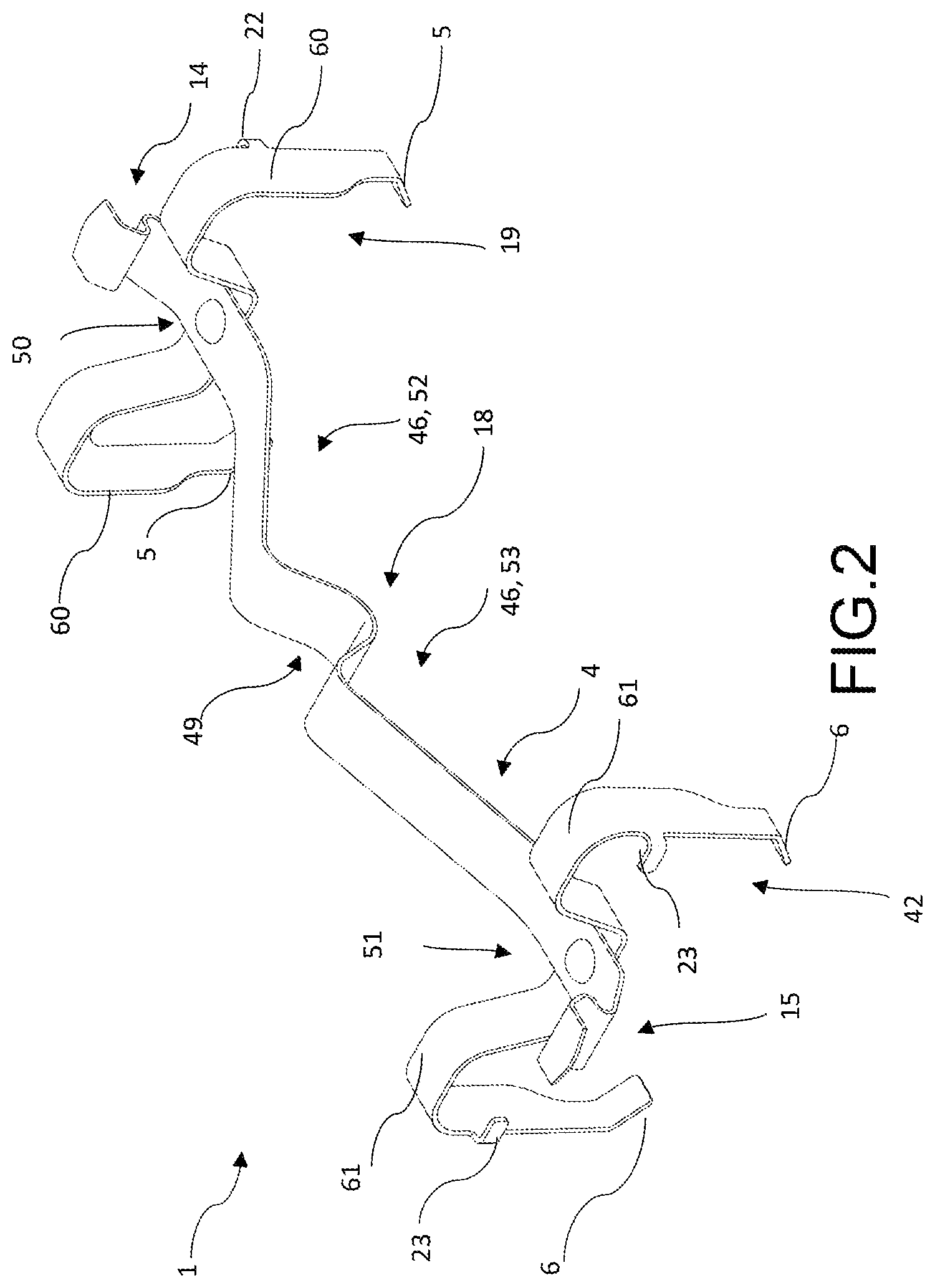 Patent US12422007 Figure 2 – Spring, spring assembly and brake pad, caliper body assembly