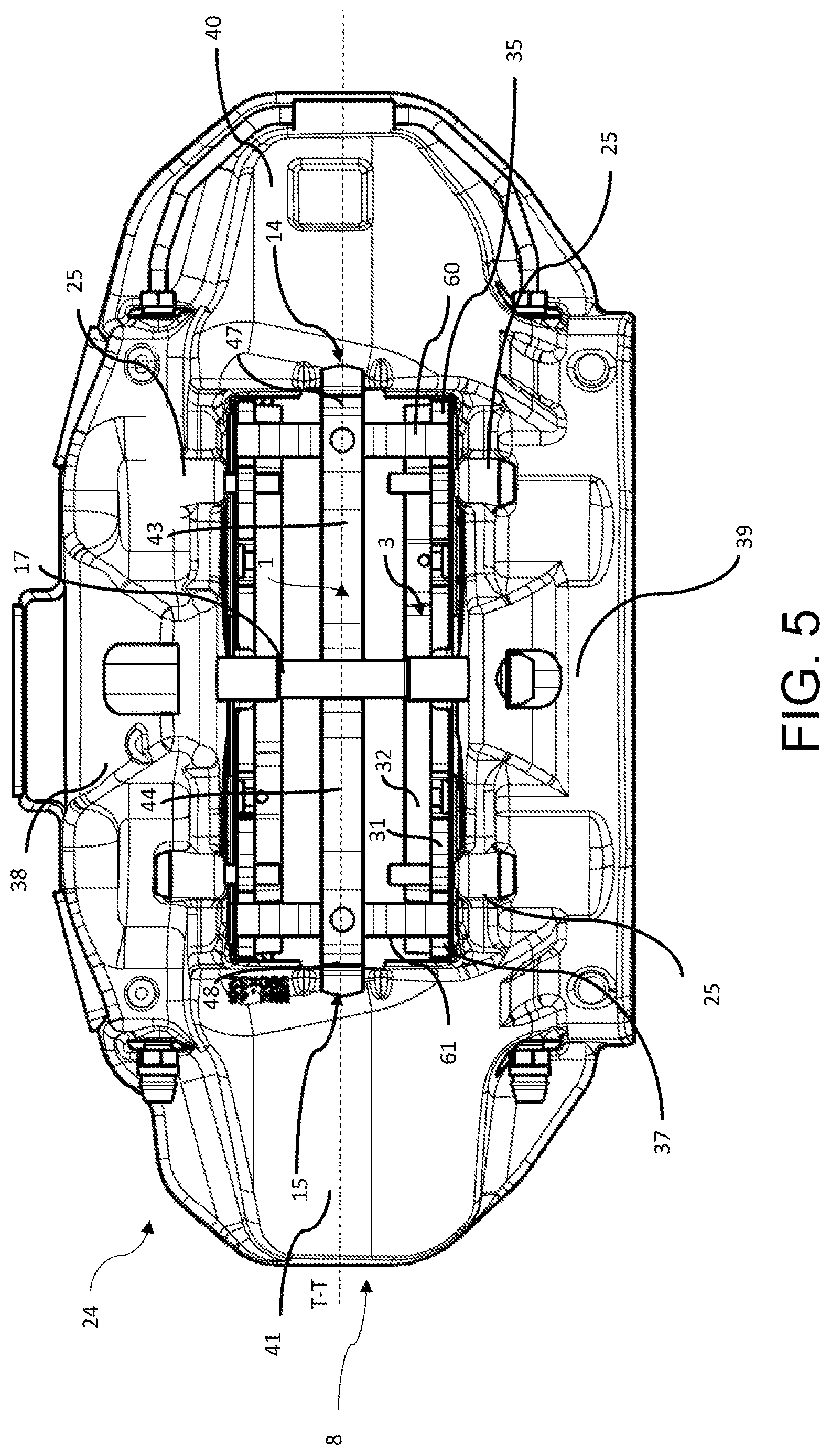 Patent US12422007 Figure 5 – Spring, spring assembly and brake pad, caliper body assembly
