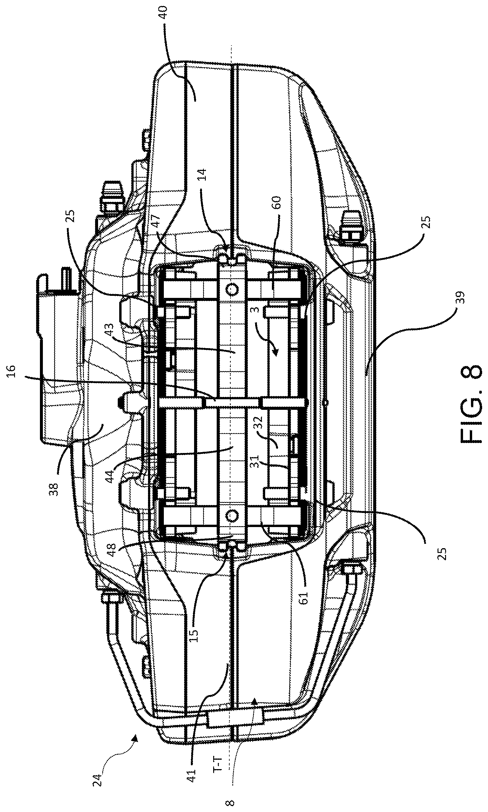 Patent US12422007 Figure 8 – Spring, spring assembly and brake pad, caliper body assembly
