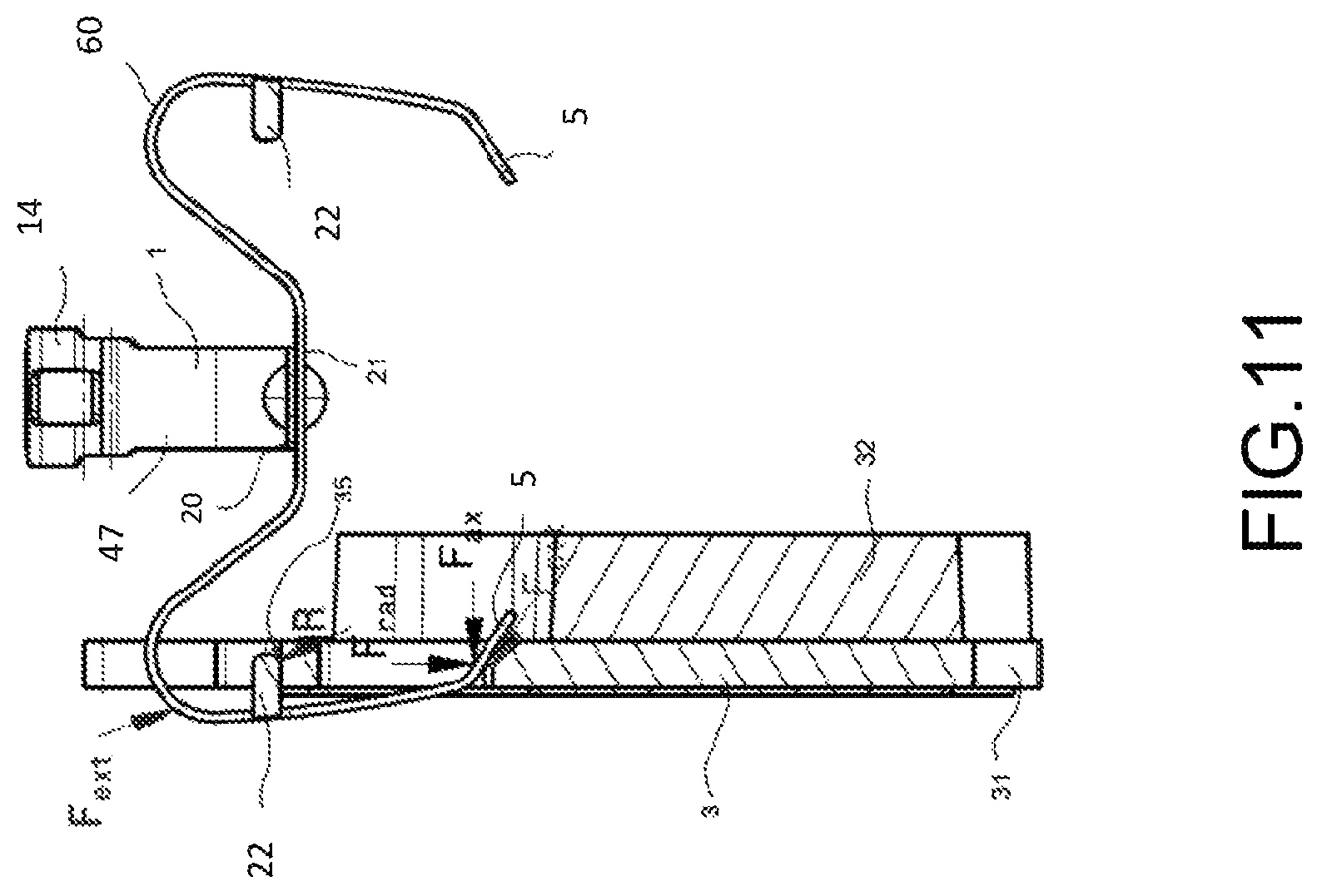 Patent US12422007 Figure 11 – Spring, spring assembly and brake pad, caliper body assembly