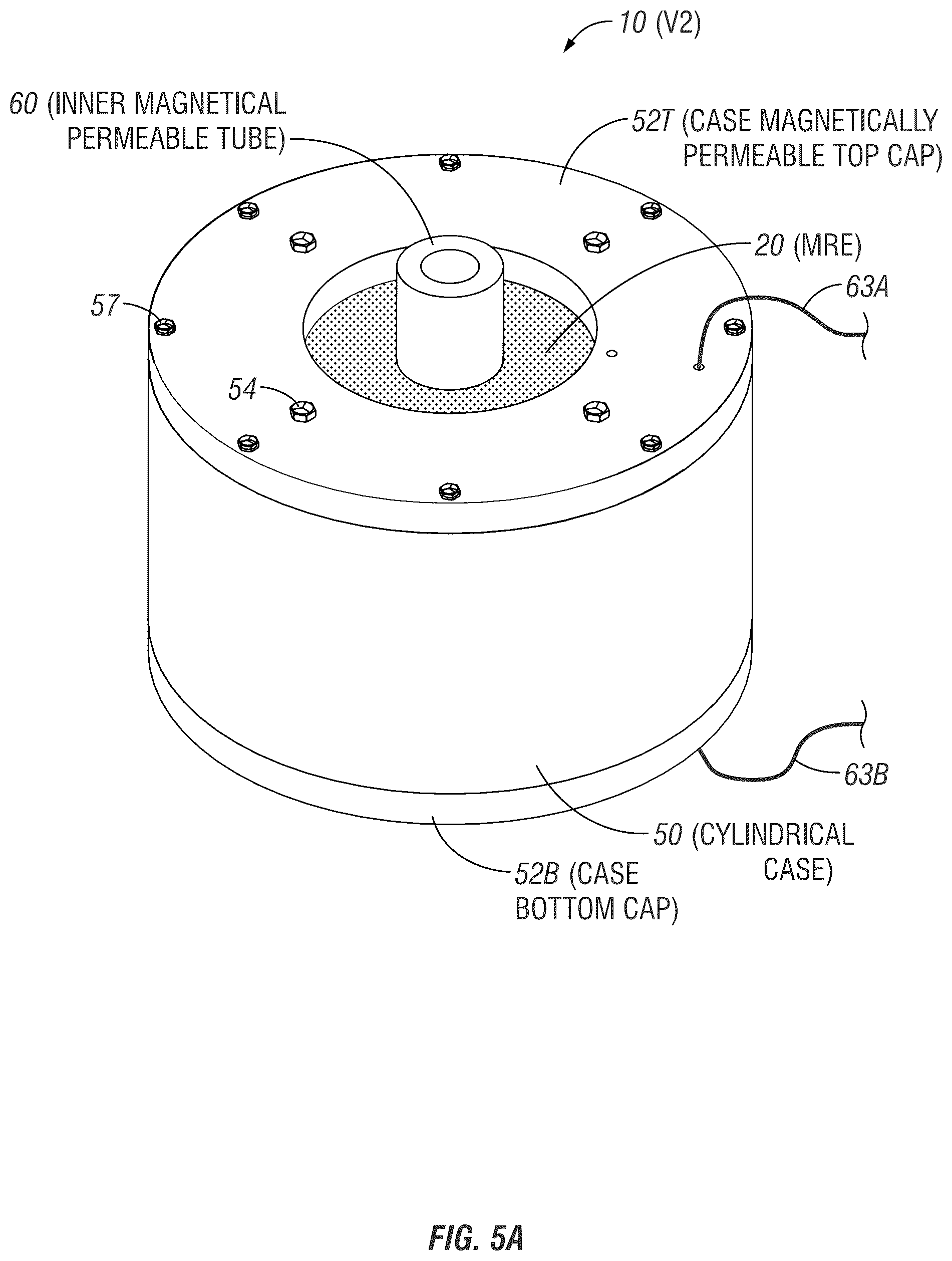 Patent US12422010 Figure 5 – Magnetorheological elastomer (MRE) apparatuses, methods, and systems, including bushings for vibrational damping or isolation