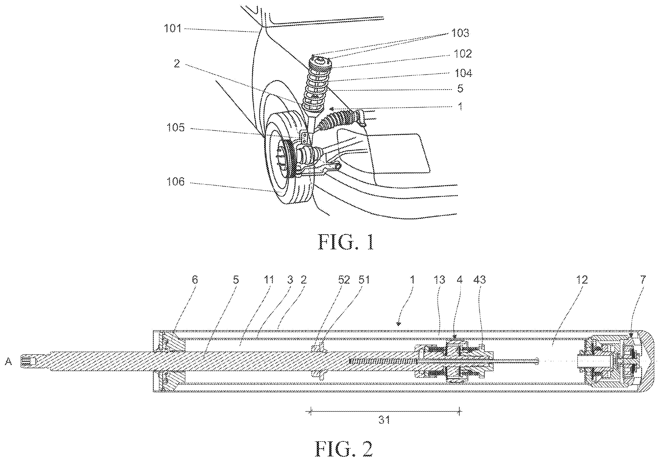 Patent US12422017 Figure 1 – Hydraulic damper with a hydraulic compression stop assembly