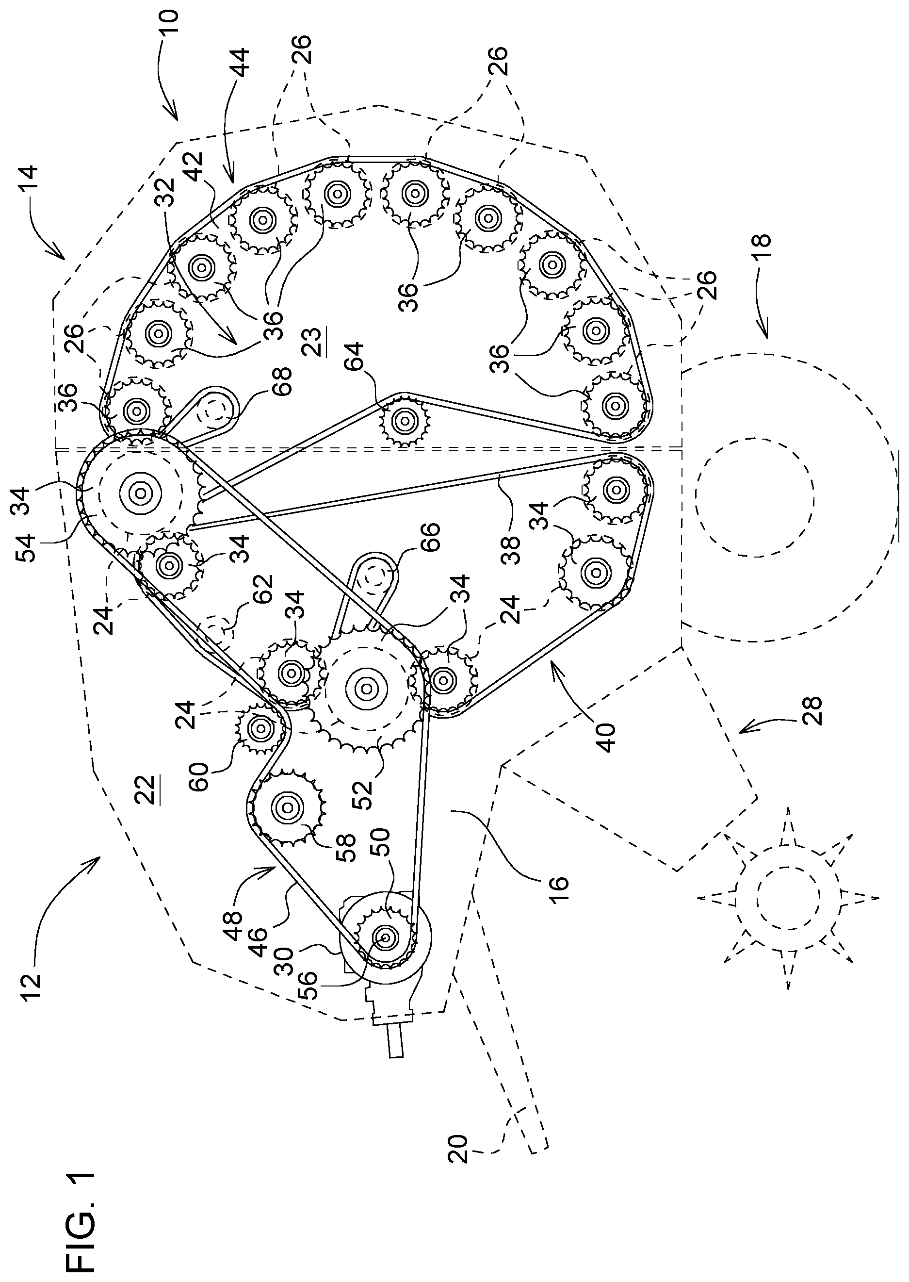 Patent US12422023 Figure 1 – Device for adjusting a sprocket of a chain drive