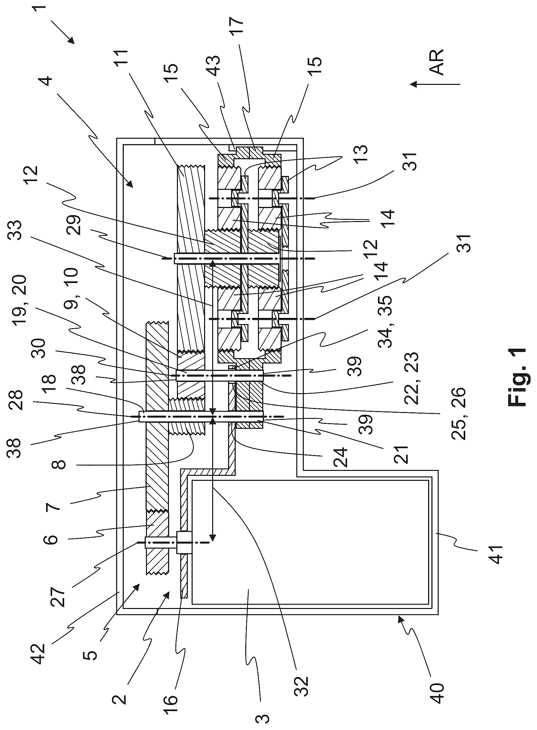 Patent US12422029 Figure 1 – Bearing unit and actuating drive