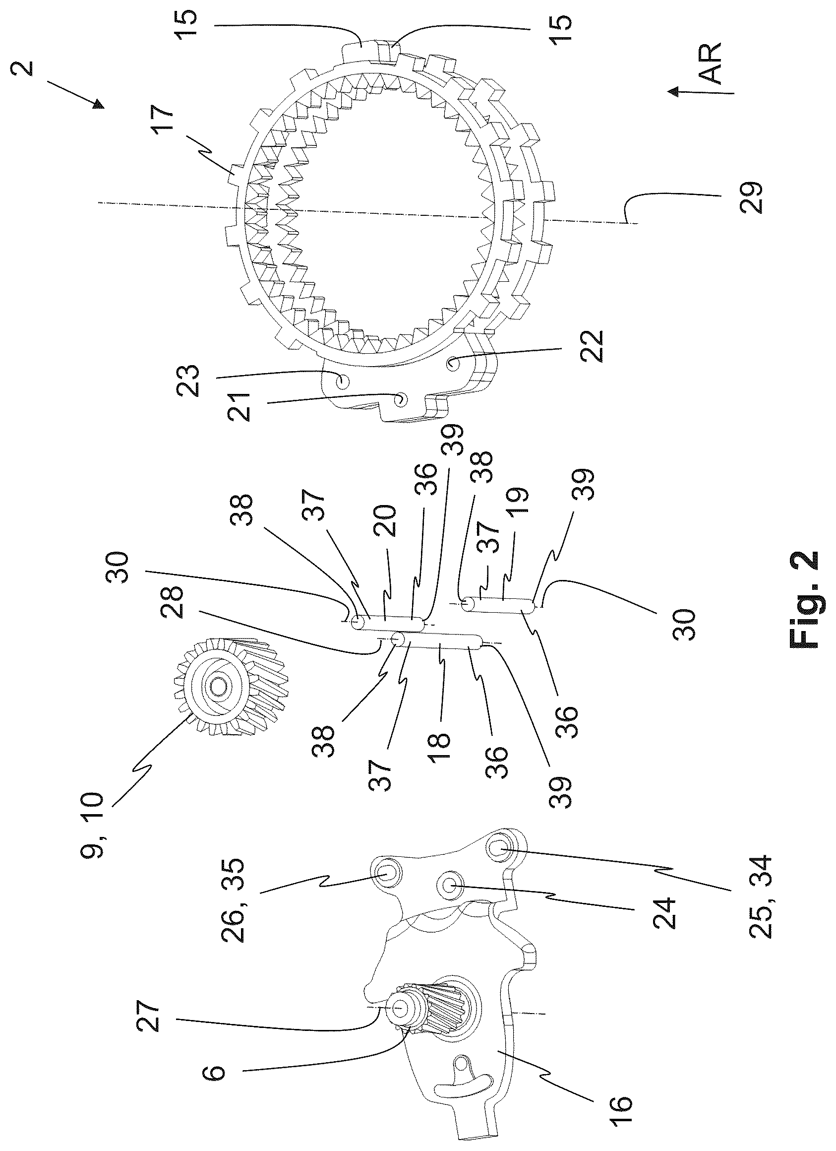 Patent US12422029 Figure 2 – Bearing unit and actuating drive