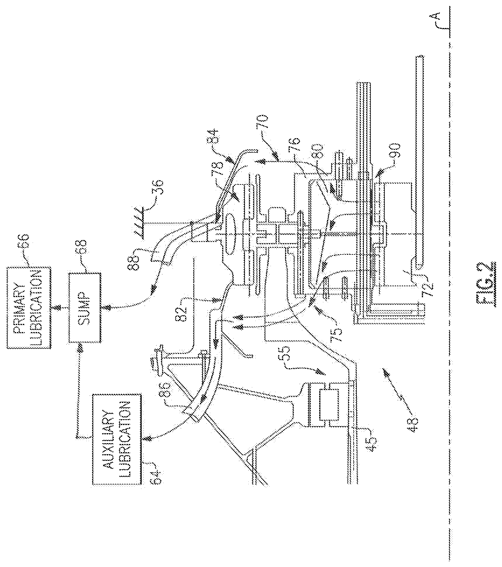 Patent US12422038 Figure 2 – Geared architecture gas turbine engine with planetary gear oil scavenge