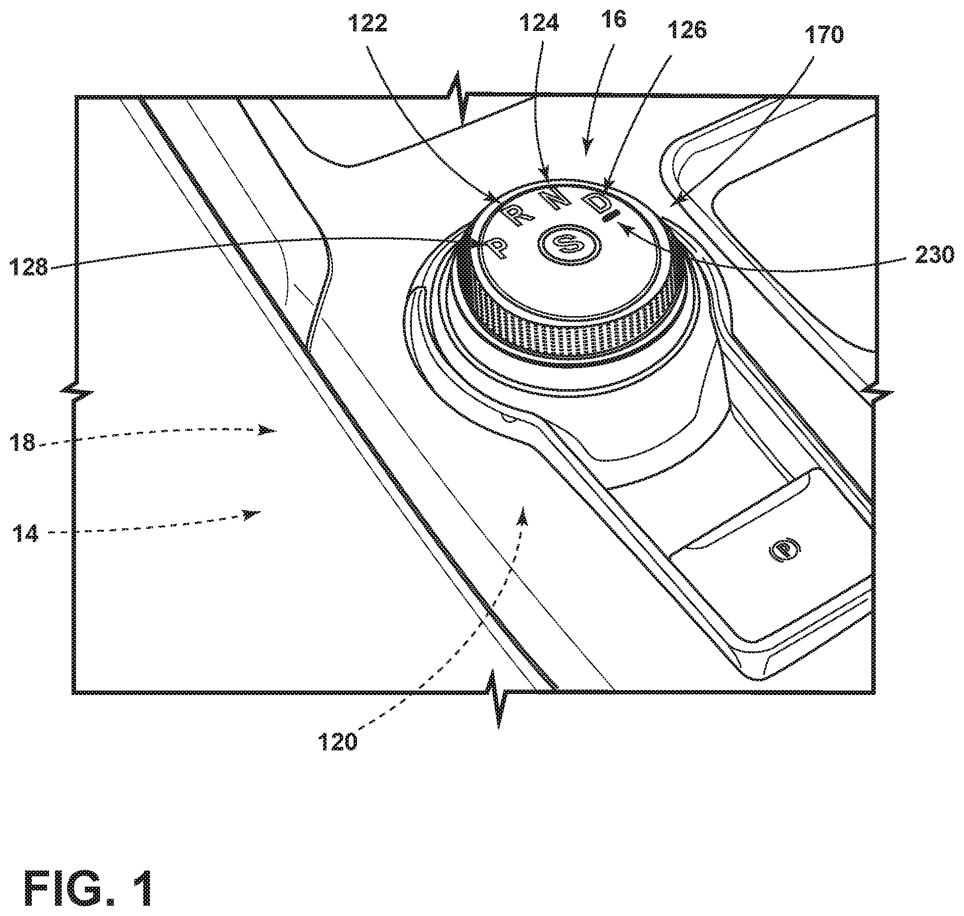 Patent US12422040 Figure 1 – Gear selection actuator for a shift-by-wire mechanism