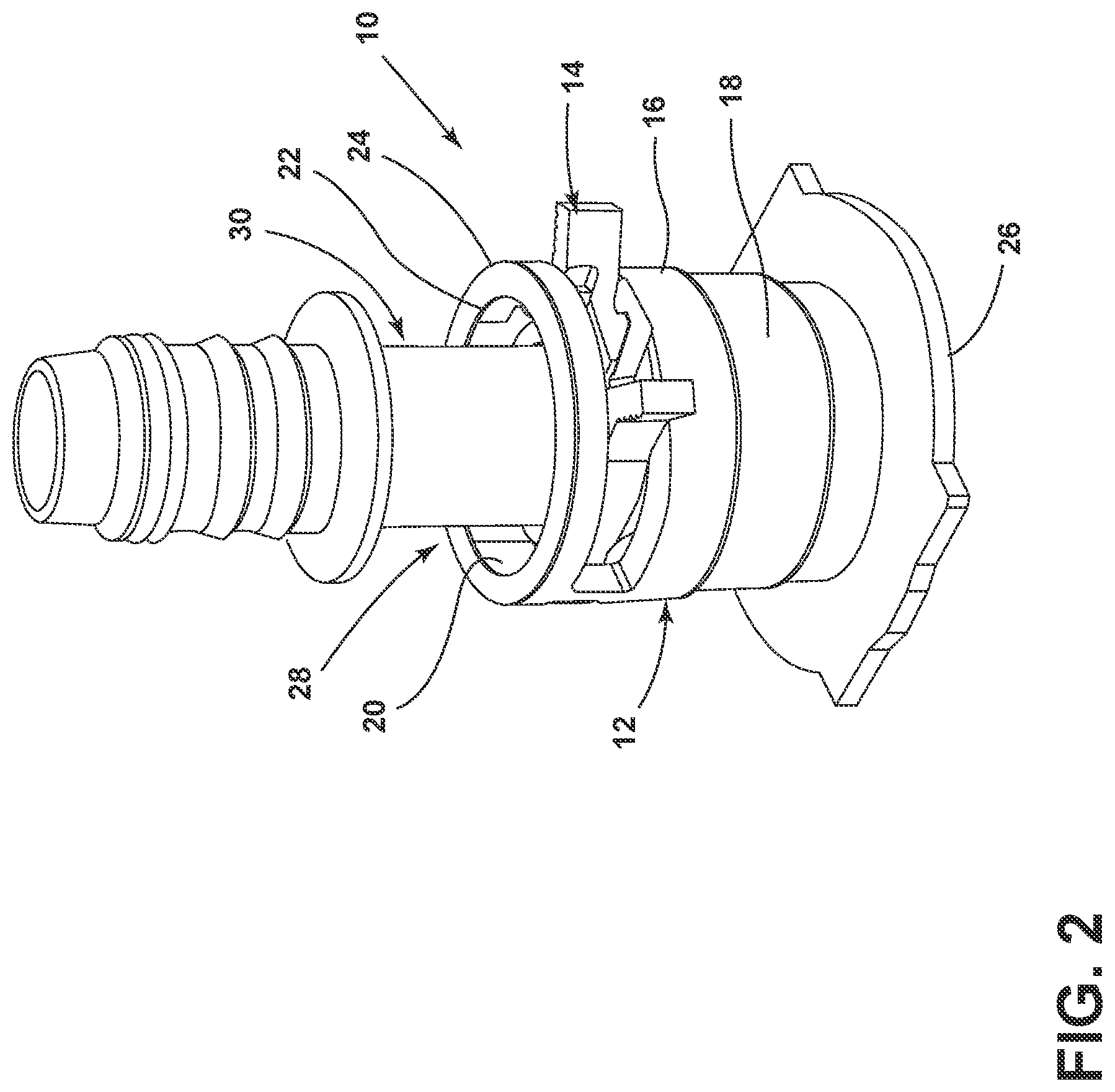 Patent US12422072 Figure 2 – Quick-connect clip assembly for an evaporative emissions canister port