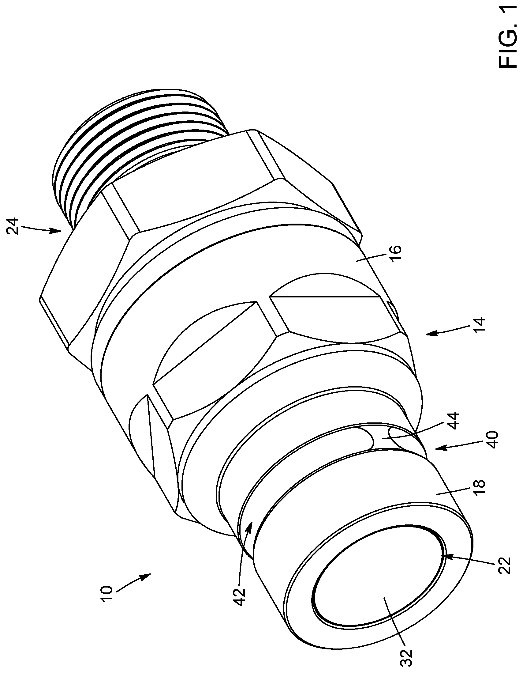 Patent US12422078 Figure 1 – Swivelling coupling with external sealing element