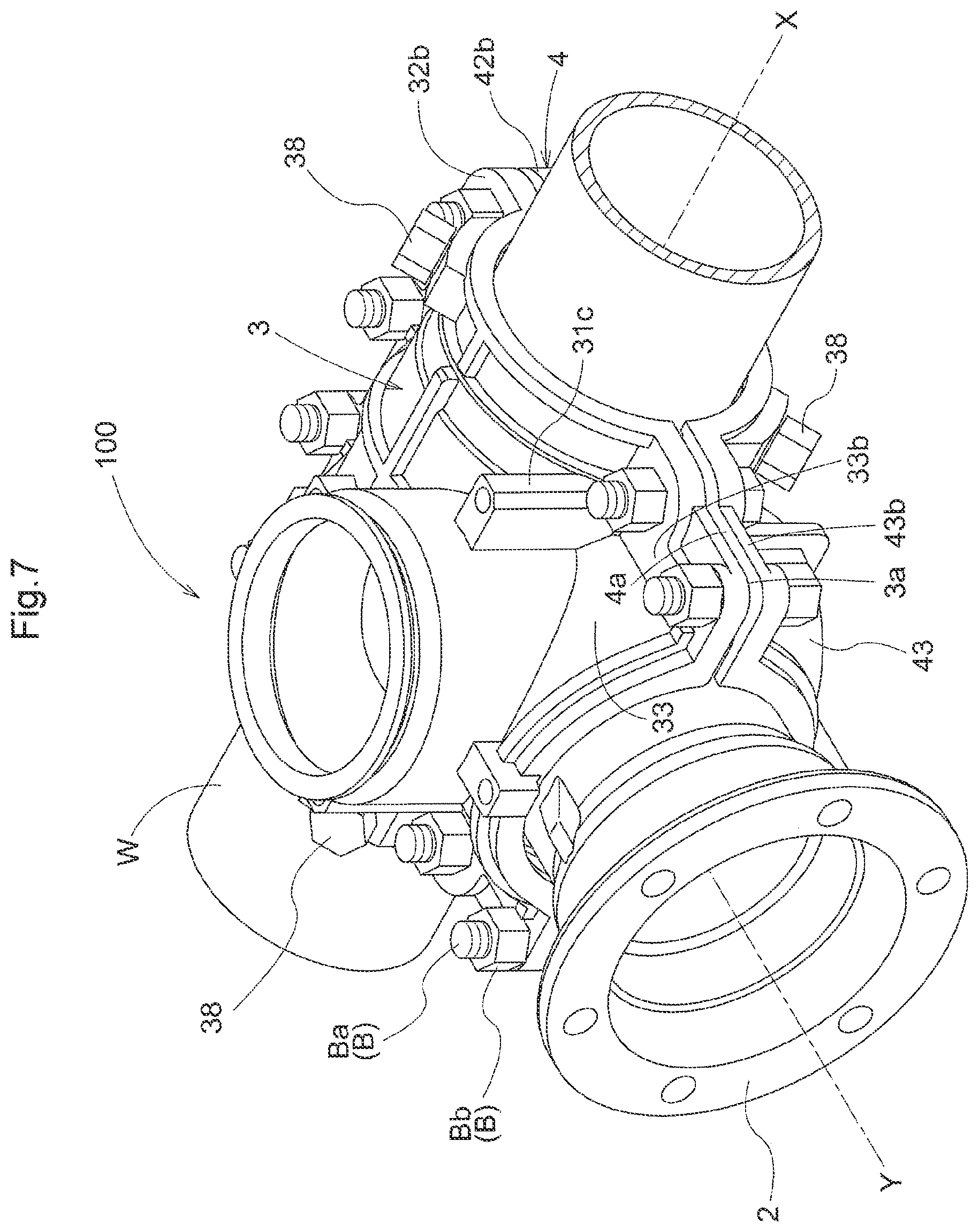Patent US12422081 Figure 7 – Branch pipe forming apparatus, lid doubling as valve element, branch pipe forming apparatus with lid doubling as valve element, and branch pipe formation method