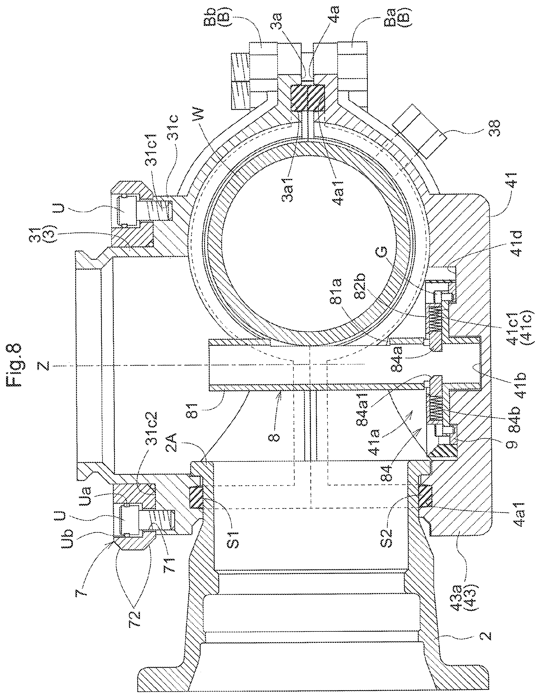 Patent US12422081 Figure 8 – Branch pipe forming apparatus, lid doubling as valve element, branch pipe forming apparatus with lid doubling as valve element, and branch pipe formation method