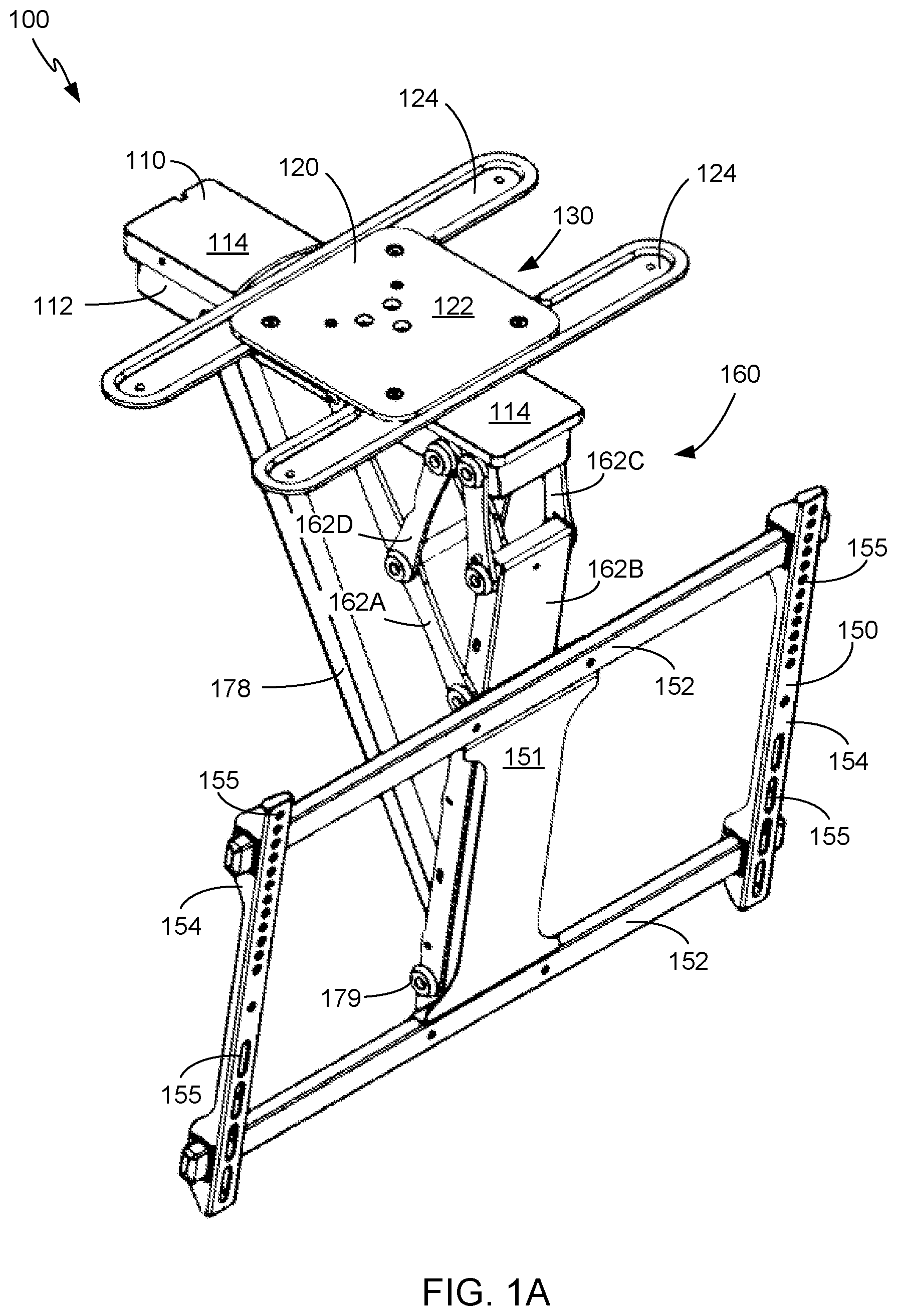 Patent US12422087 Figure 1 – Tilting and rotating ceiling display mount