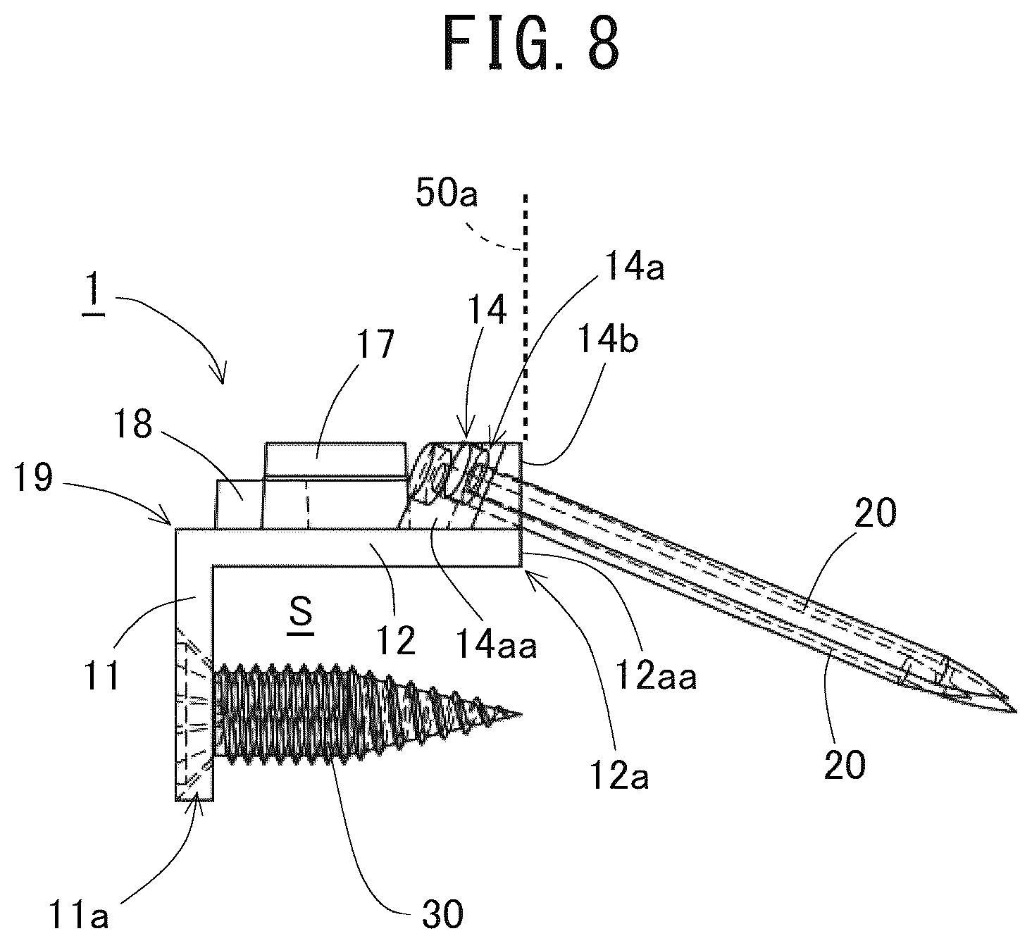 Patent US12422090 Figure 8 – Fixing device and fixing structure for article attaching member