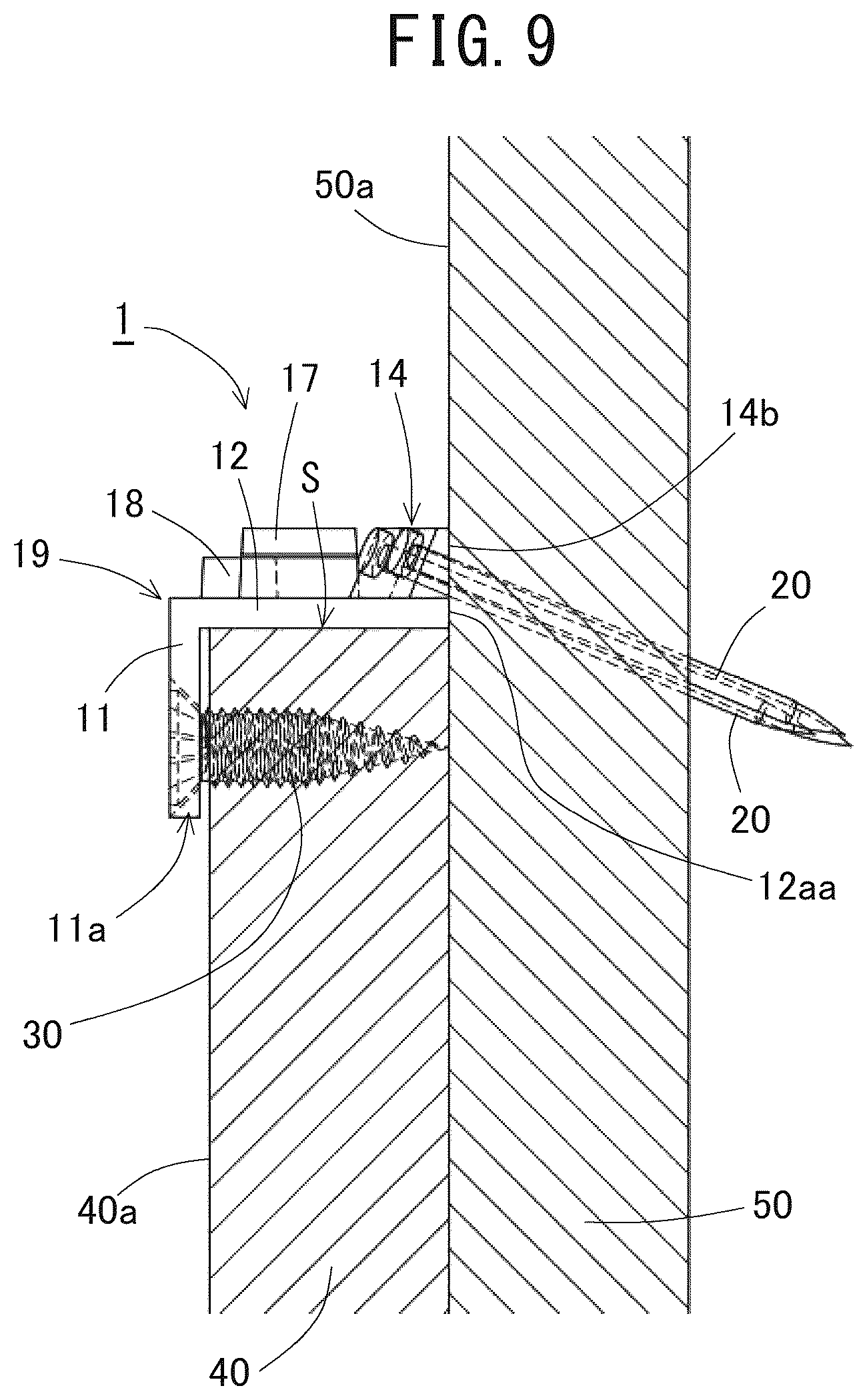 Patent US12422090 Figure 9 – Fixing device and fixing structure for article attaching member