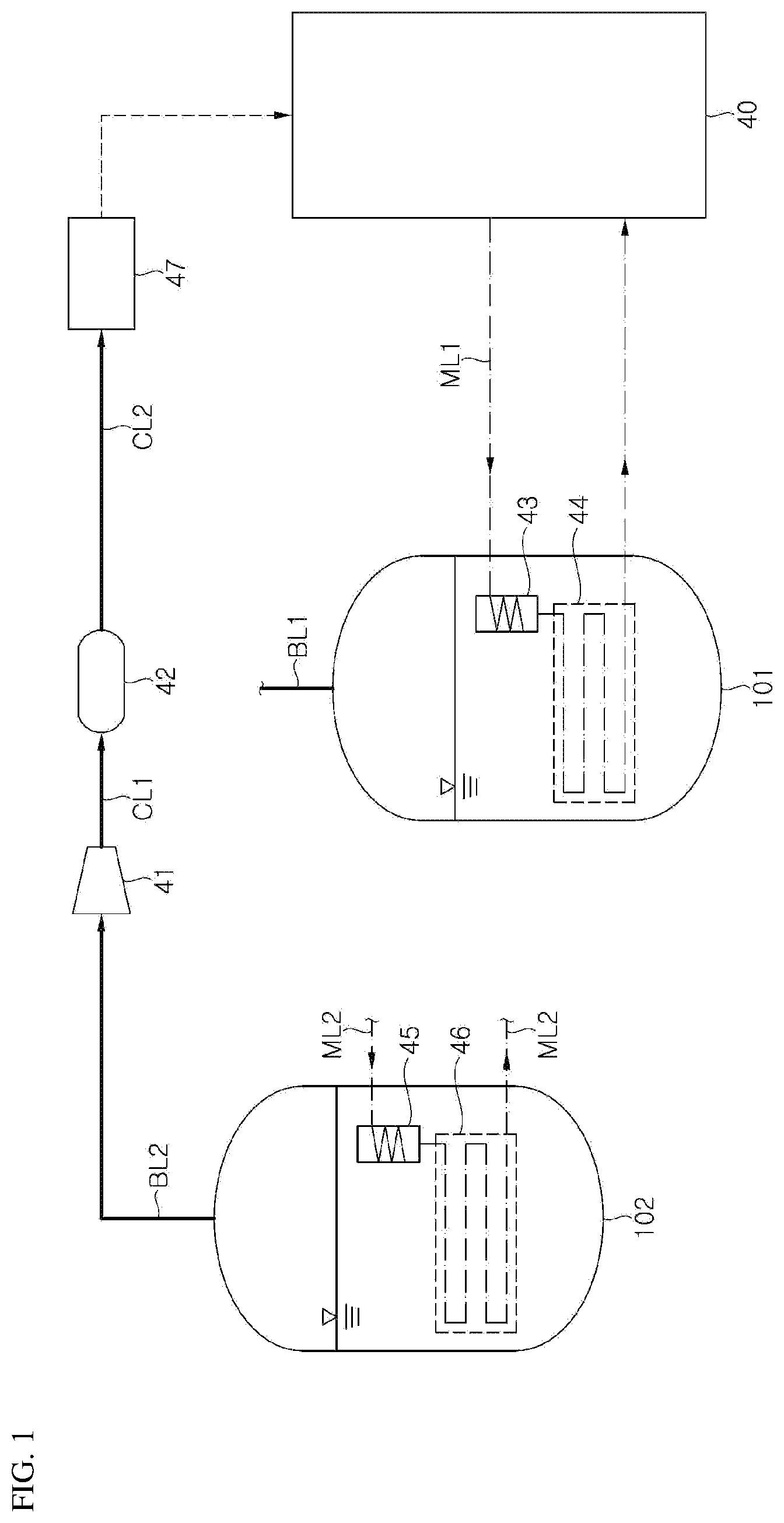Patent US12422101 — System and method for controlling boil-off gas from liquefied hydrogen — Figure 1