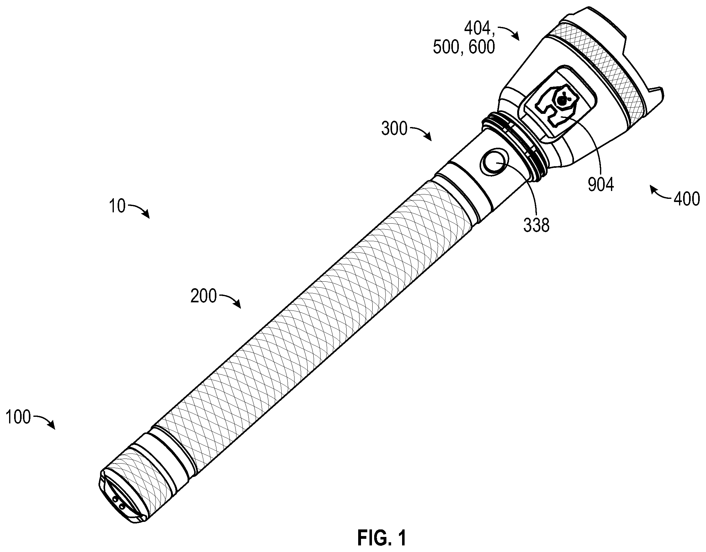 Patent US12422110 Figure 1 – Portable lighting device with an illuminated indicia