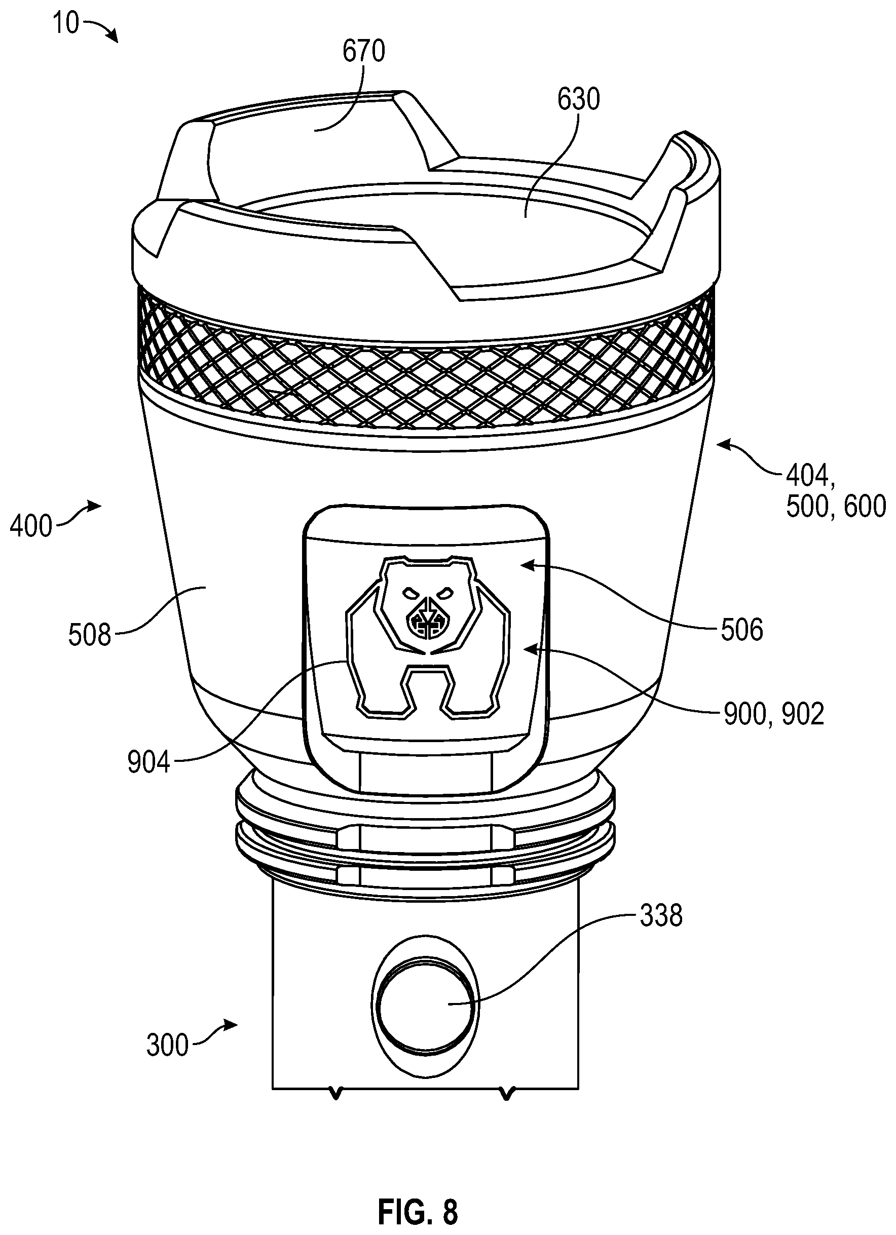 Patent US12422110 Figure 4 – Portable lighting device with an illuminated indicia