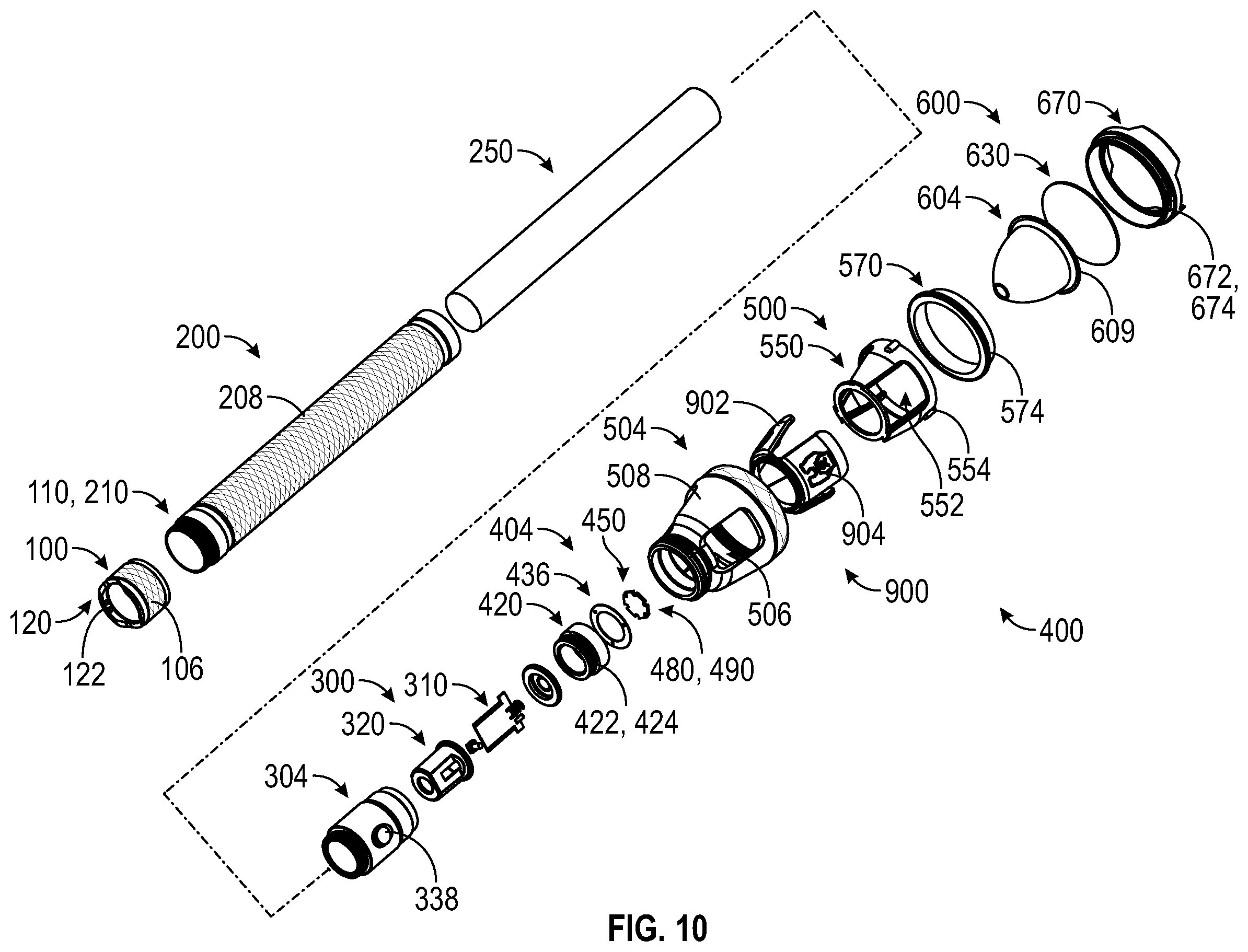 Patent US12422110 Figure 6 – Portable lighting device with an illuminated indicia