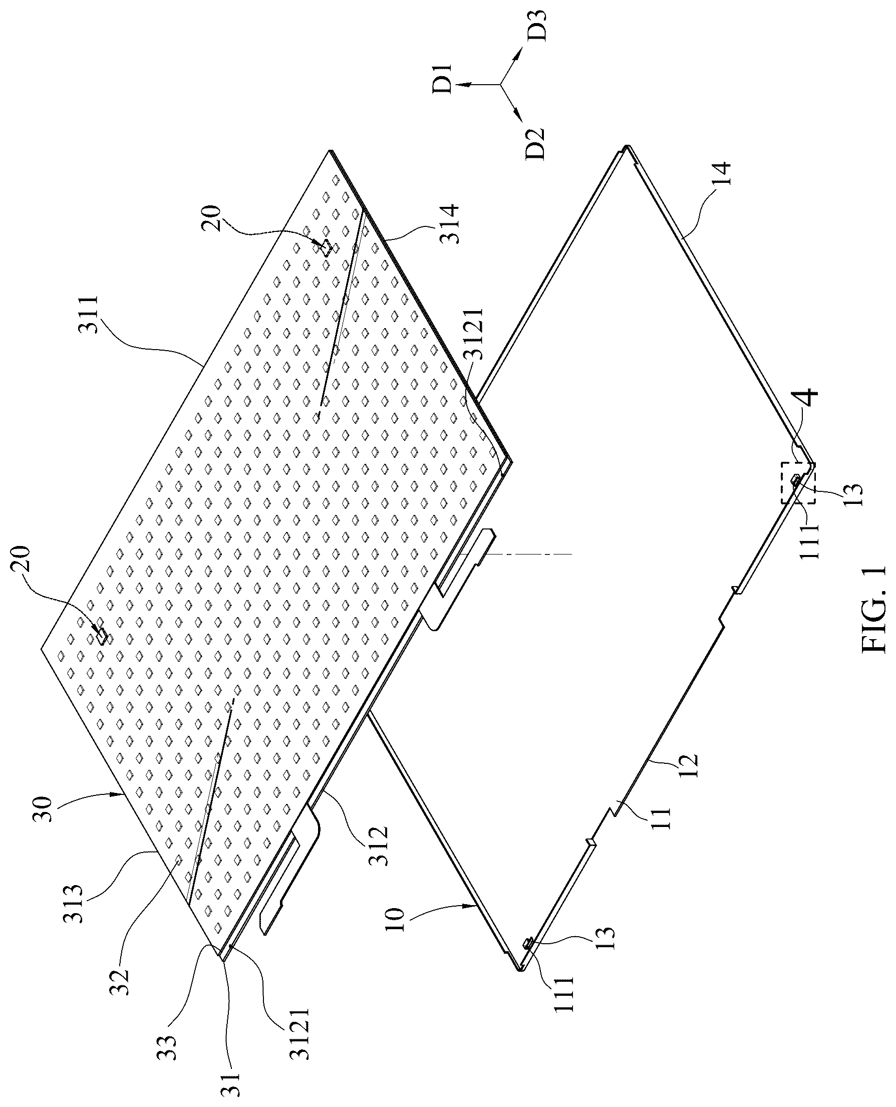 Patent US12422129 Figure 1 – Backlight module and assembly method thereof
