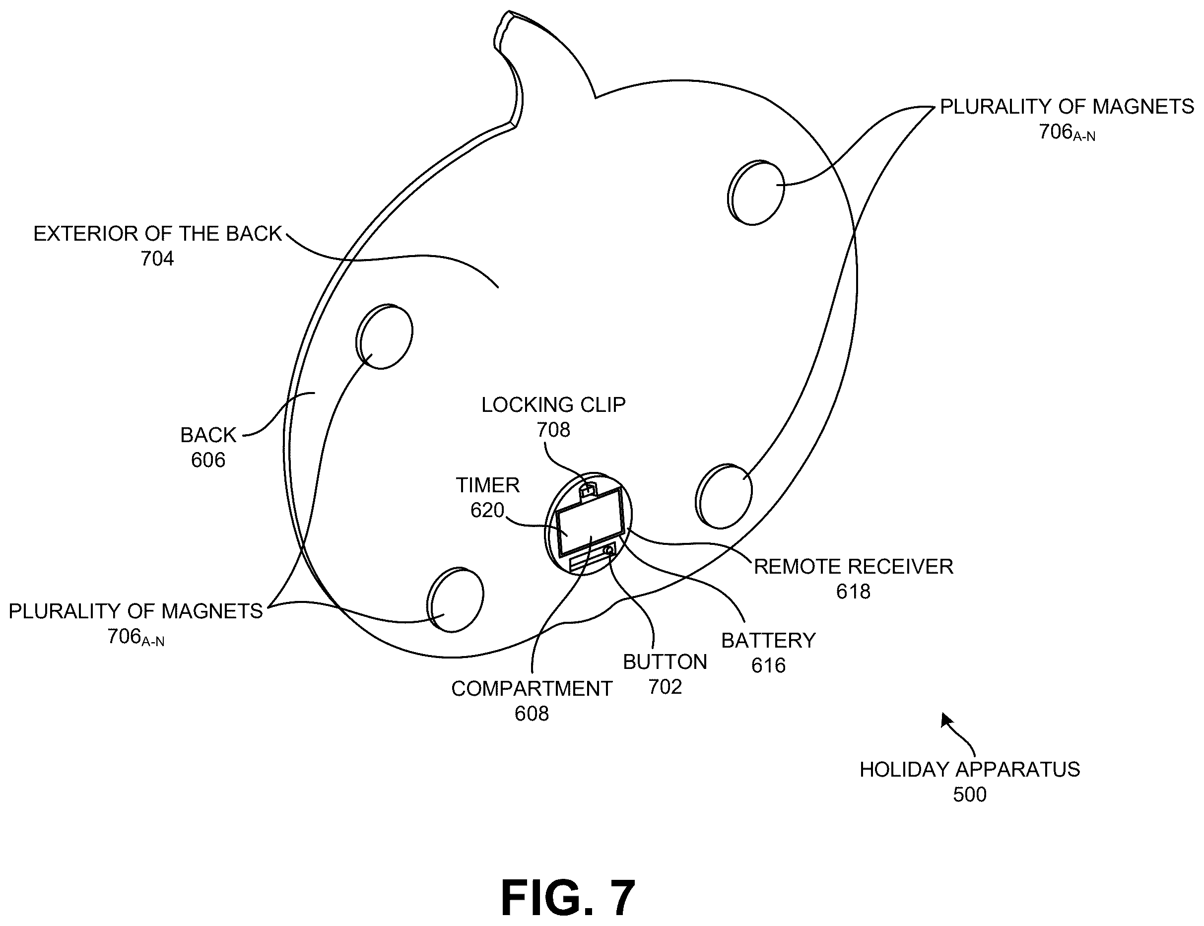 Patent US12422131 Figure 8 – Magnetically mounted decorative apparatus optimized to remain mounted on a metallic garage door and associated method of manufacture