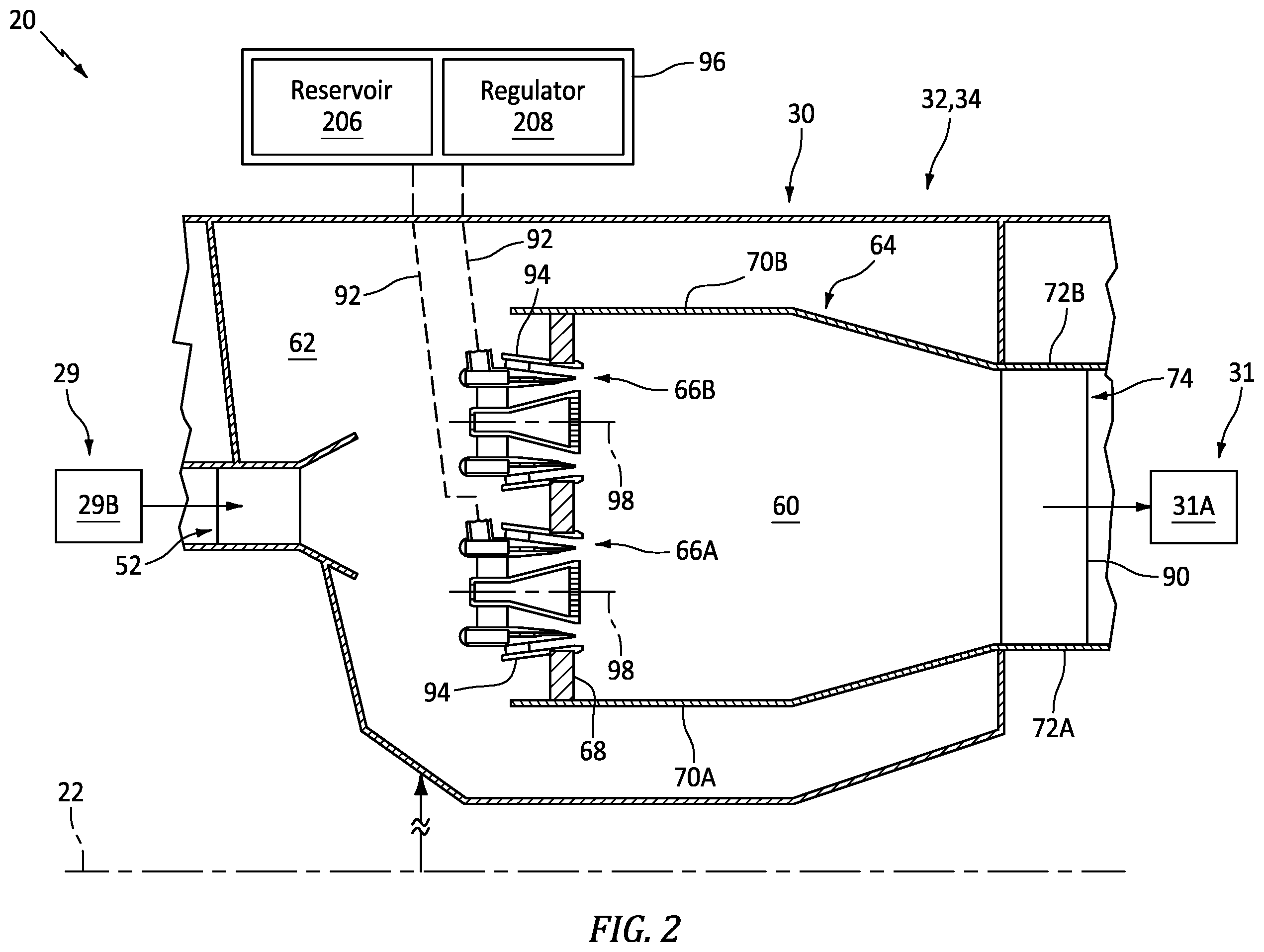 Patent US12422143 Figure 2 – Fuel-air mixer for turbine engine combustion section