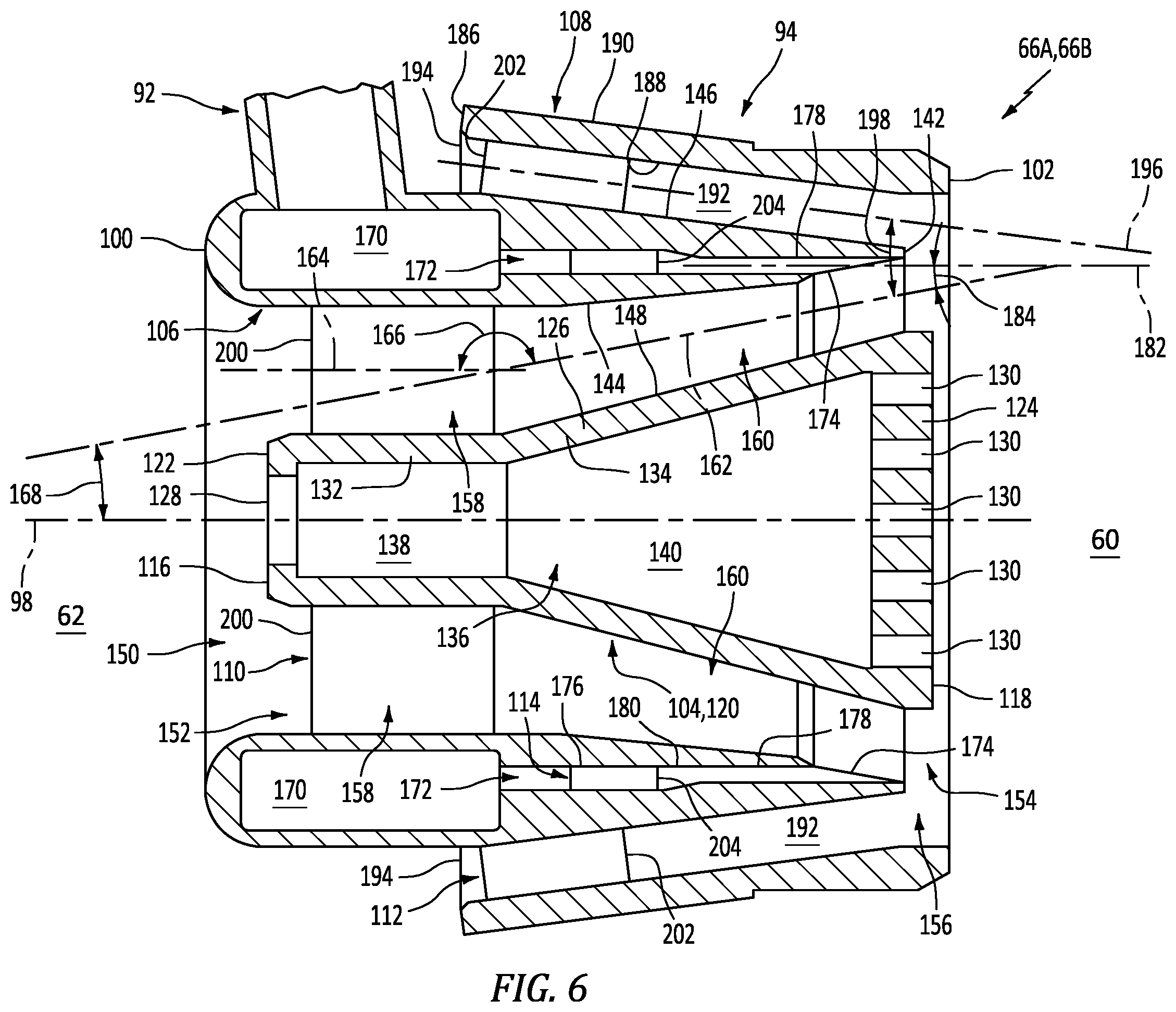 Patent US12422143 Figure 6 – Fuel-air mixer for turbine engine combustion section