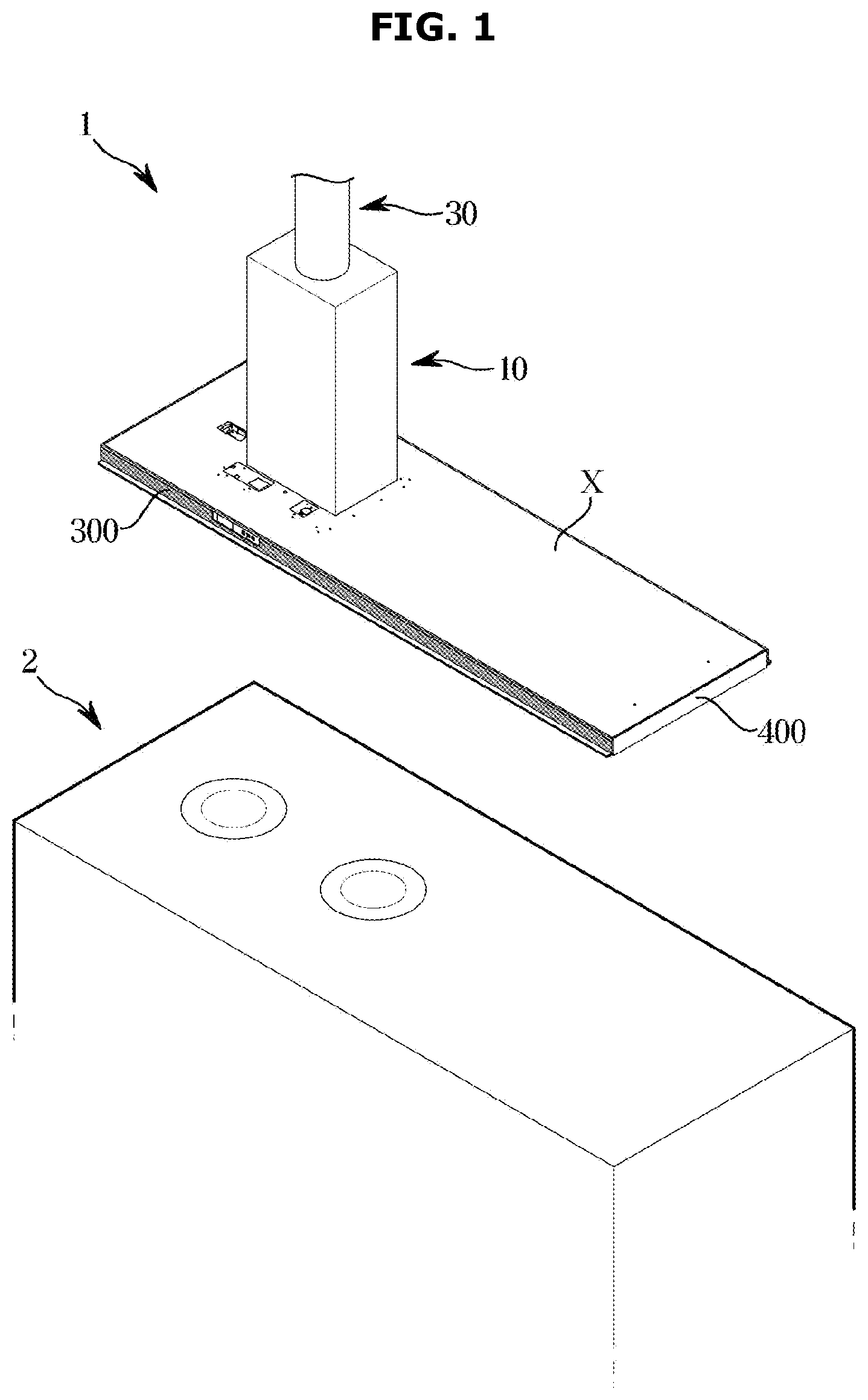Patent US12422147 Figure 1 – Range hood