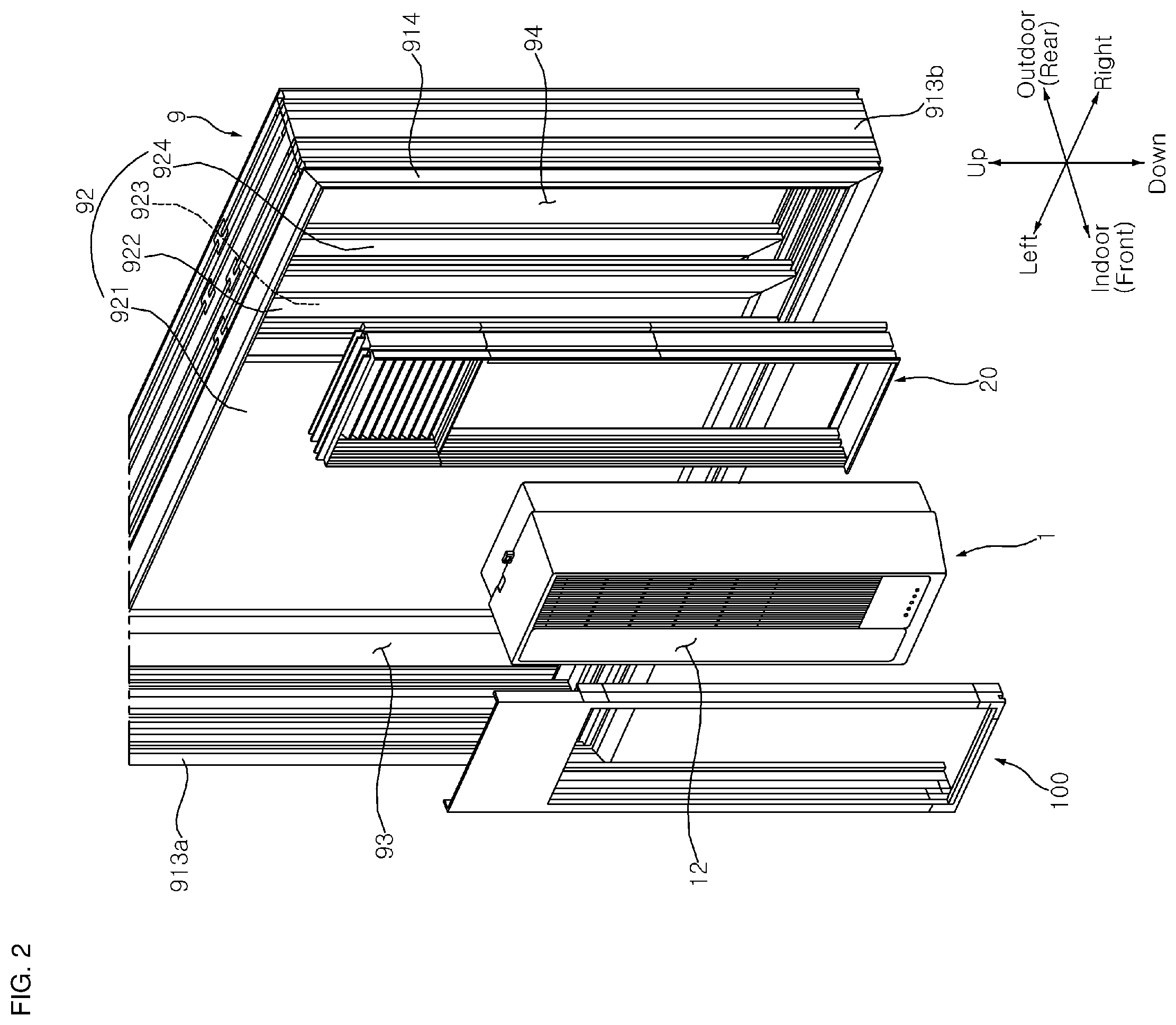 Patent US12422150 Figure 2 – Air conditioner and installation kit