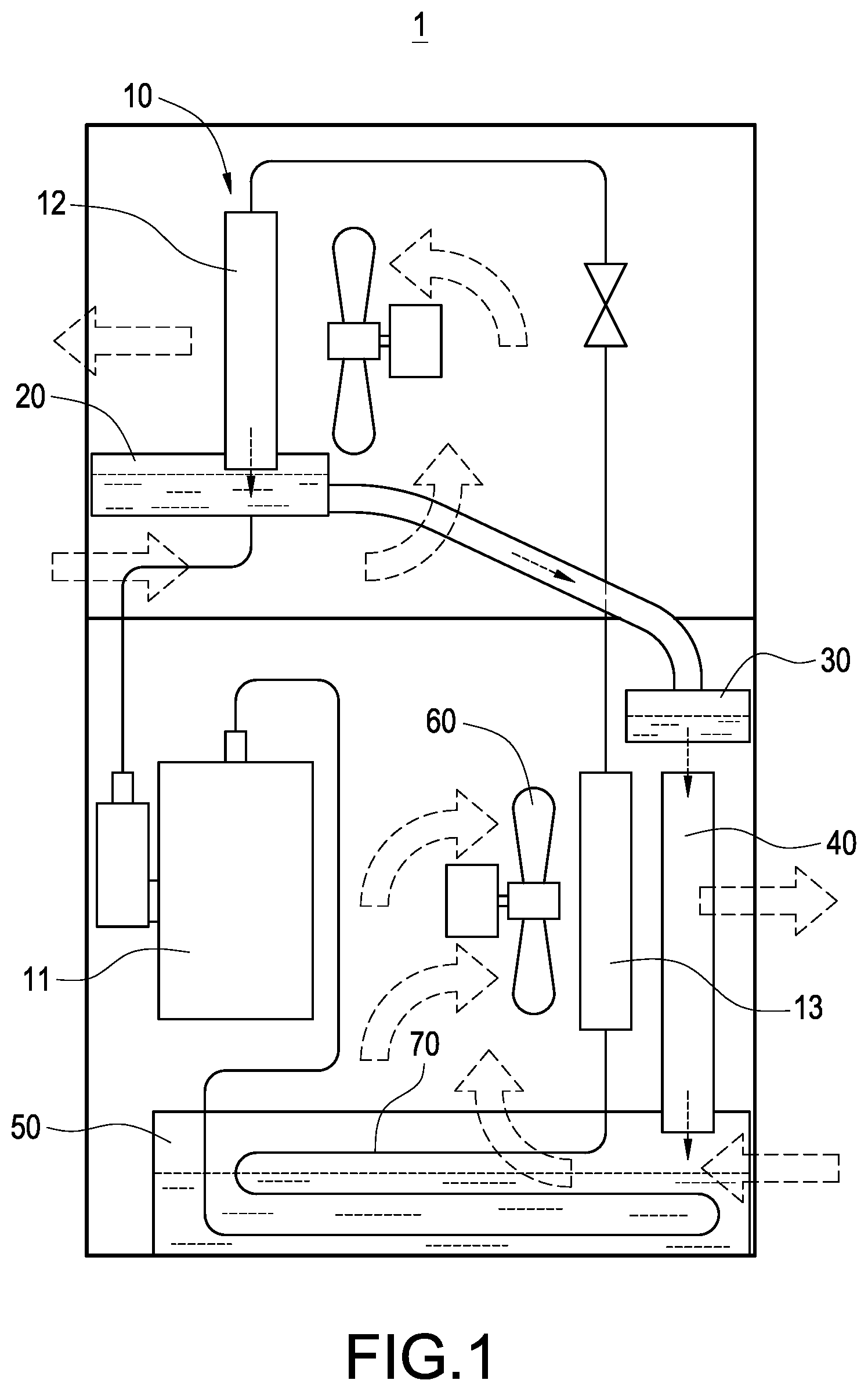 Patent US12422165 — Condensate evaporation device for air conditioning apparatus — Figure 1