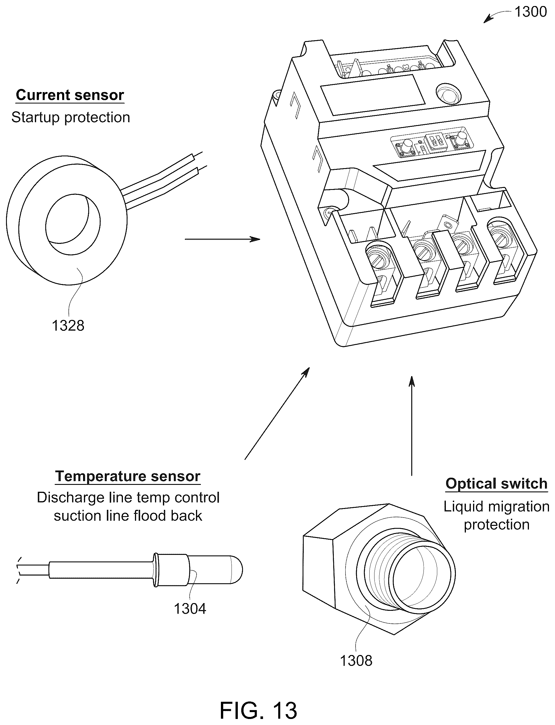 Patent US12422177 Figure 13 – Mitigating compressor liquid migration and/or floodback using suction temperature sensor and/or liquid level sensor