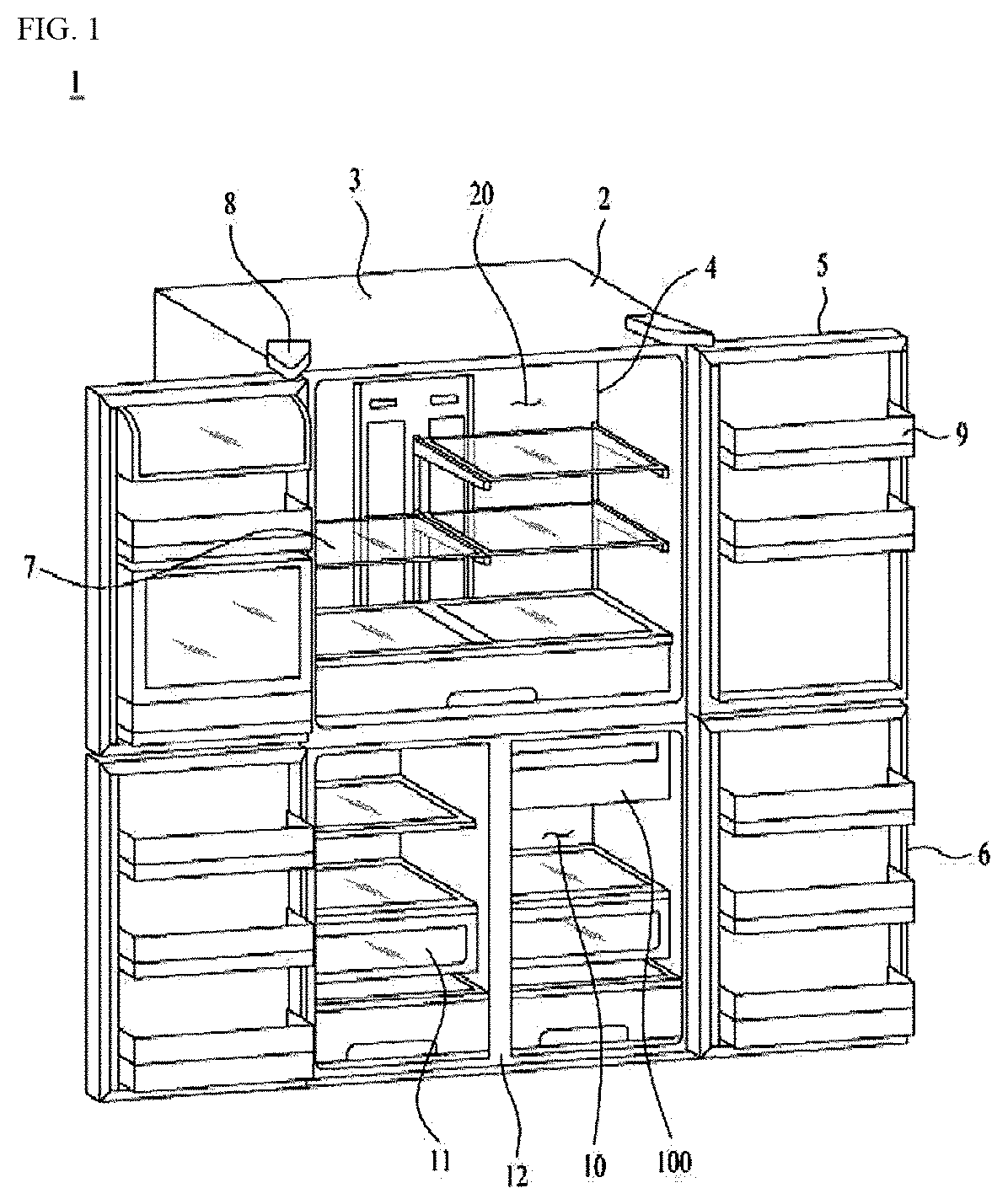 Patent US12422180 — Refrigerator with a thermoelectrically powered rapid freeze comparment — Figure 1